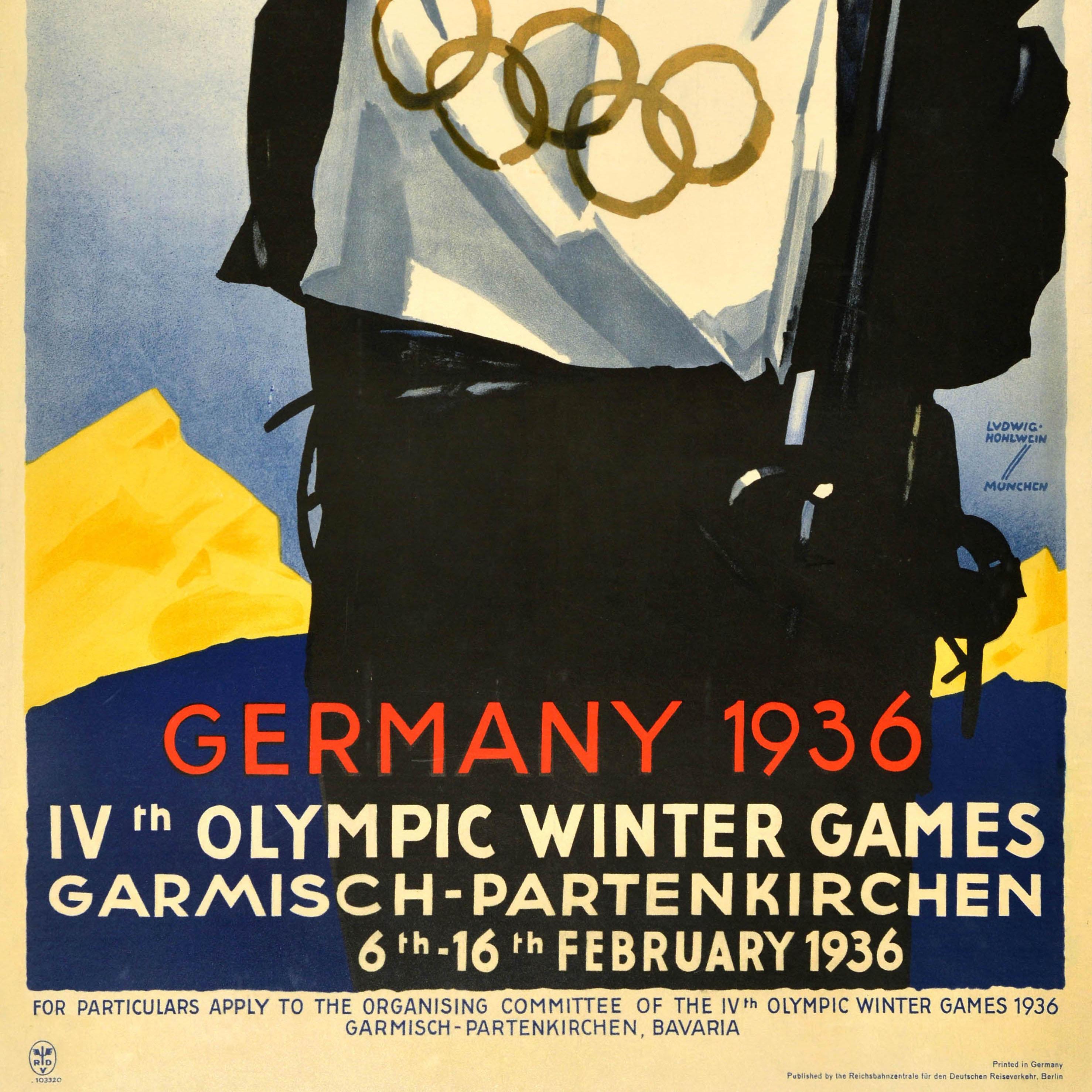 Affiche sportive originale des Jeux olympiques d'hiver 1936 d'Allemagne Ludwig Hohlwein en vente 3
