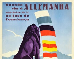 Original Vintage Travel Poster Allemanha Lake Constance Mountains Bavaria Lion