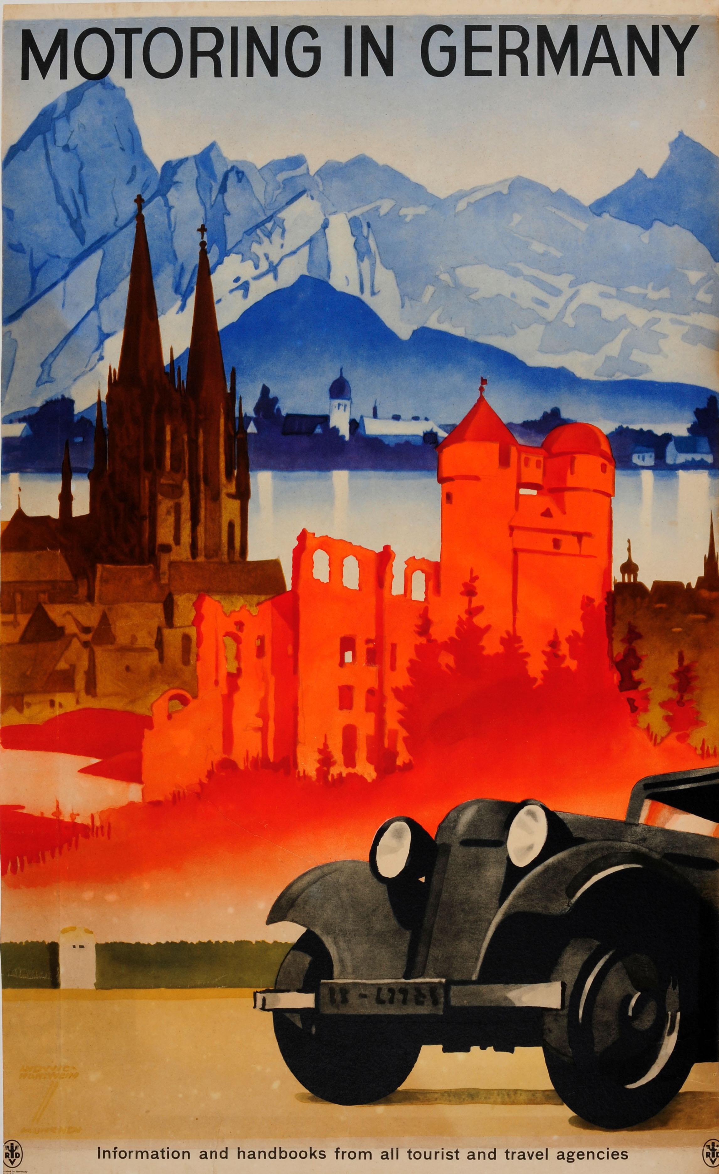 Ludwig Hohlwein Print - Original Vintage Travel Poster By Hohlwein Motoring In Germany Classic Car Tours