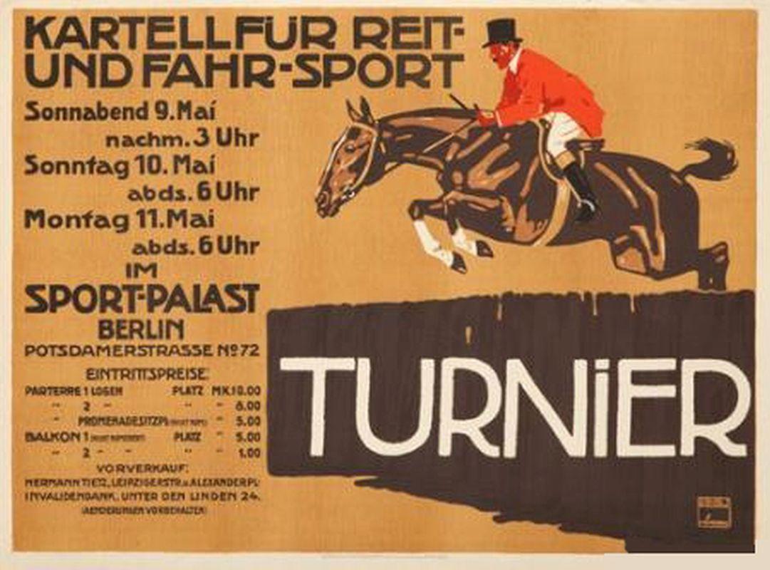 "Turnier" Original Vintage German Equestrian Poster 1910s - Print by Ludwig Hohlwein