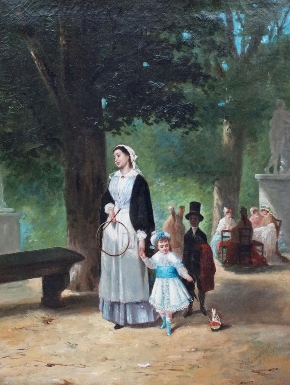 Der Spaziergang im Luxemburger Garten in Paris, auch „The Privileged“ genannt (Beige), Portrait Painting, von Ludwig KNAUS 