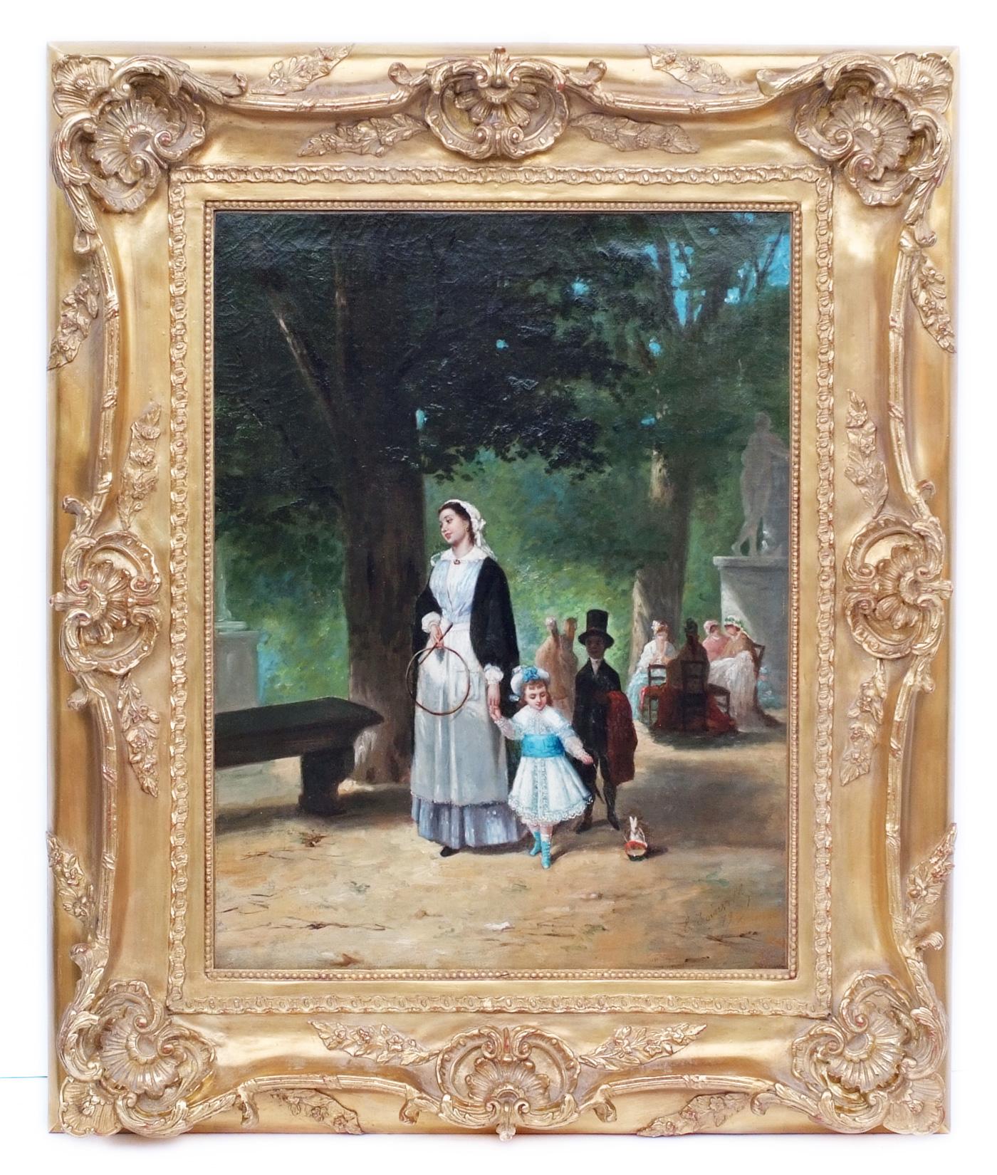 Portrait Painting Ludwig KNAUS  - La promenade au jardin du Luxembourg à Paris, également appelée « Le privilégié »