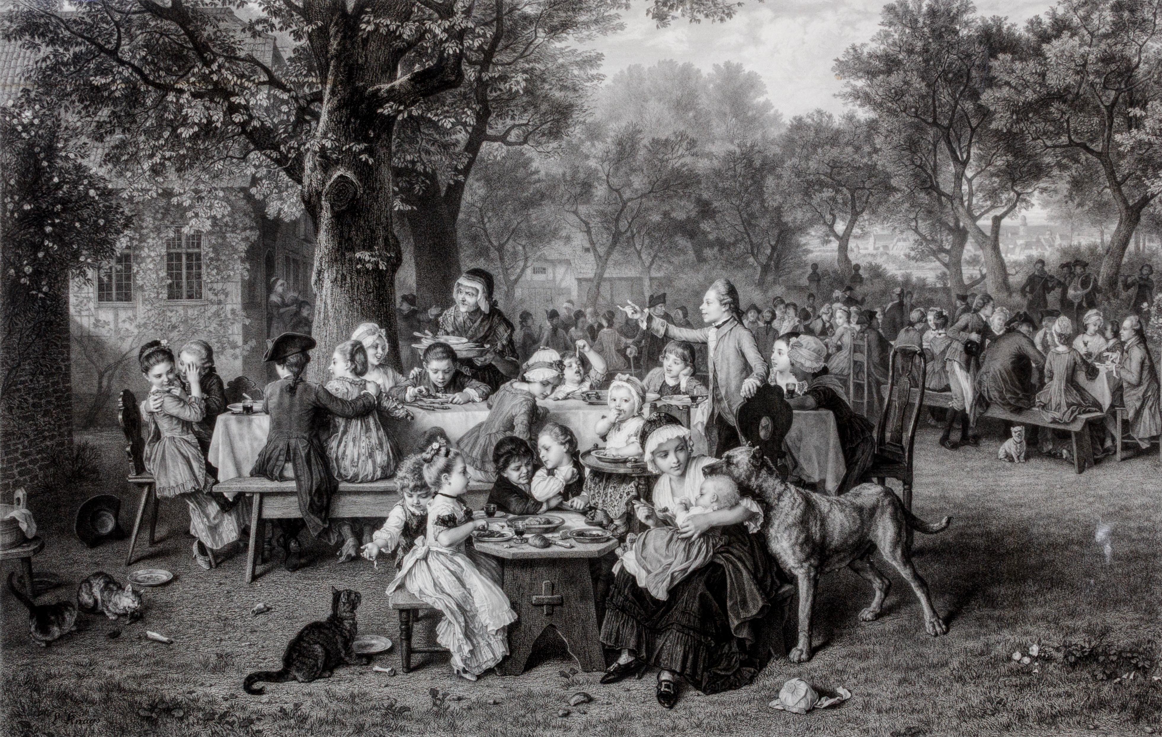 Kinderfest (Come cantano gli anziani, così cantano i giovani) - Figurative Print Nero di Ludwig Knaus 