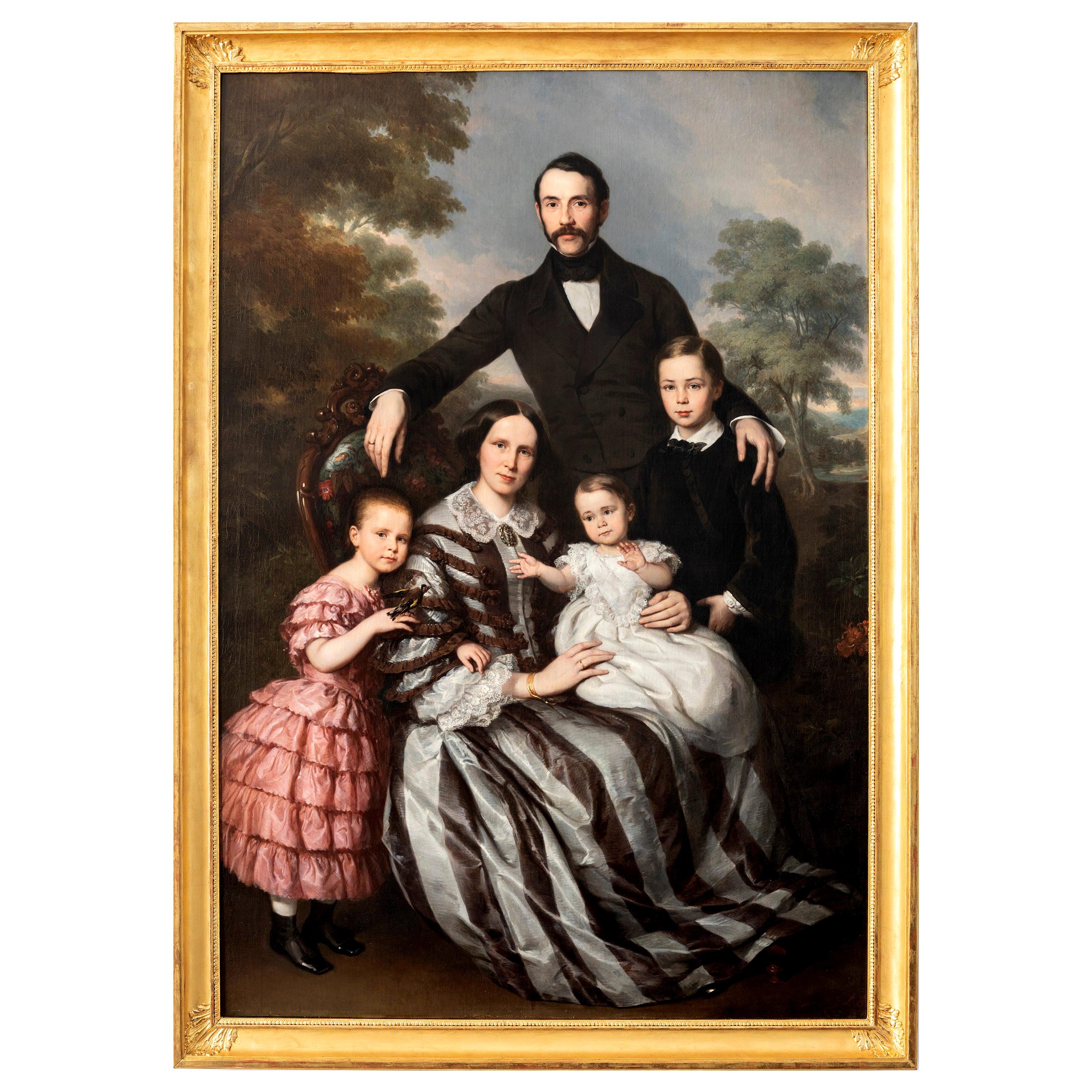 Ludwig Krevel Family Portrait "Emil Albano Korte and his Family", 19th Century For Sale