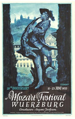 Original Mozart Festival Wuerzburg, Germany vintage lithographic poster