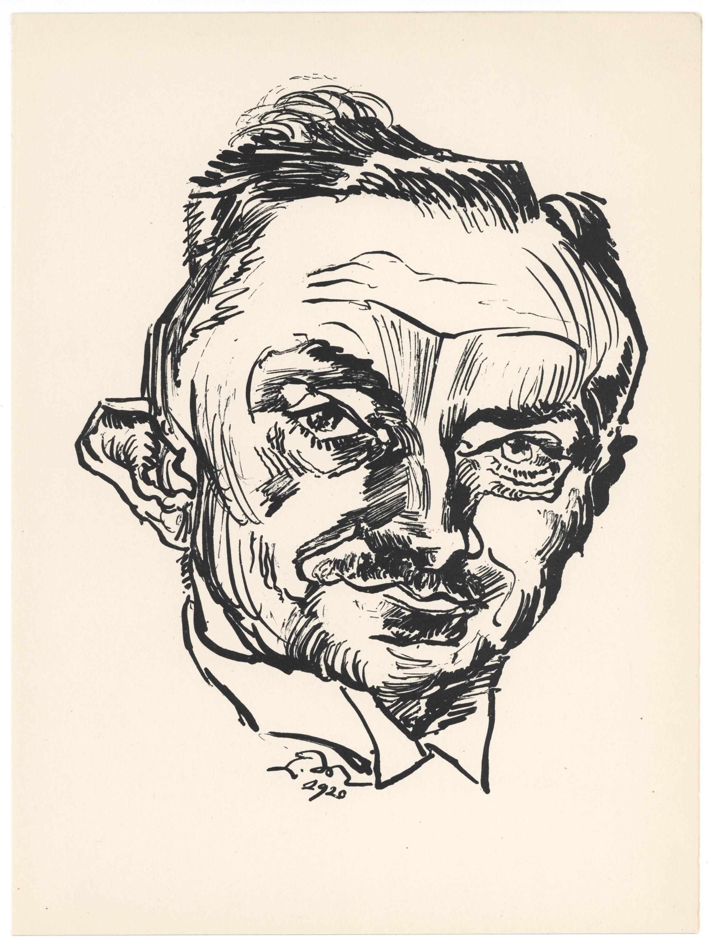 "Bildnis" original lithograph - Print by Ludwig Meidner