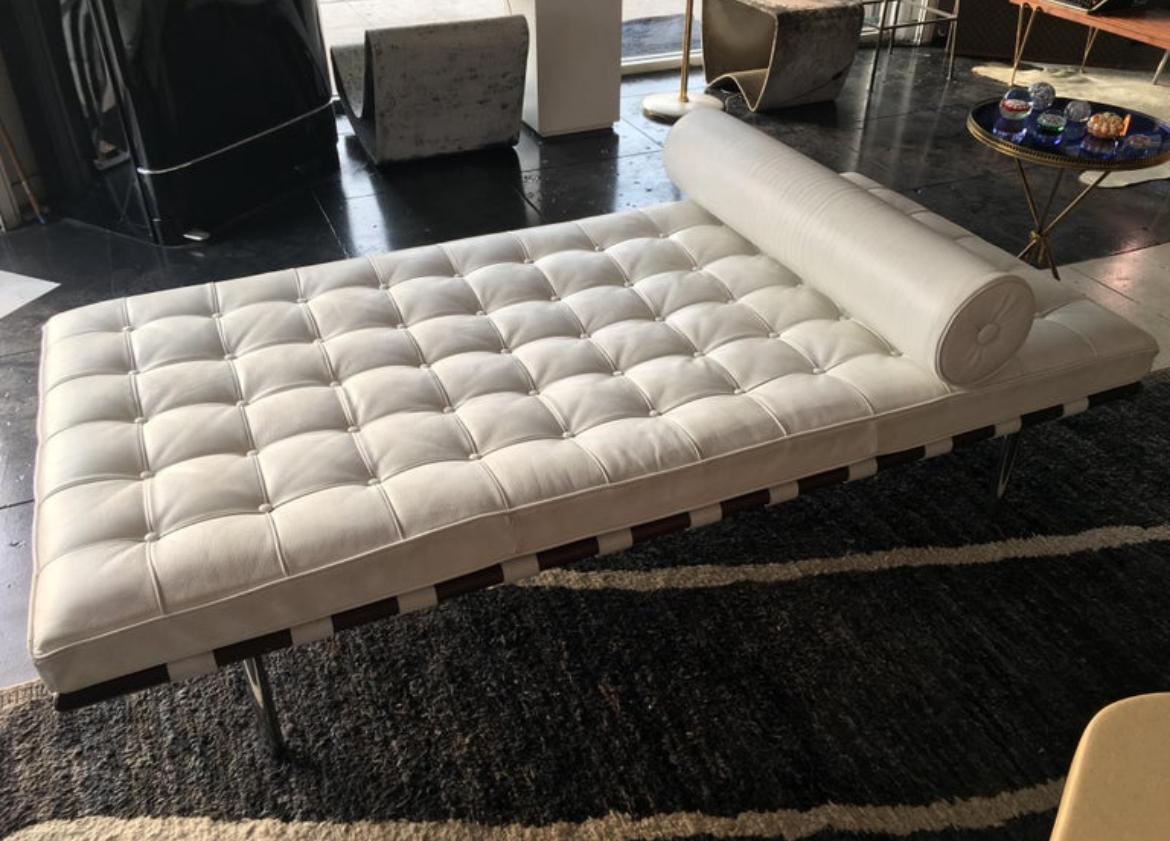 Ludwig Mies van der Rohe Barcelona Daybed. Knoll International
Germany, c. 1986. Chrome-plated stainless steel, walnut, and white leather. A-1 condition.