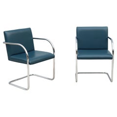 Ludwig Mies van der Rohe Brno Tubular Style Chairs Blue Leather by Gordon a Pair