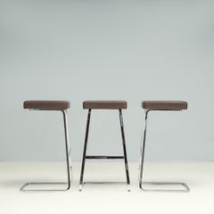 Ludwig Mies van der Rohe by Knoll Brown Leather Four Seasons Stools, Set of 3