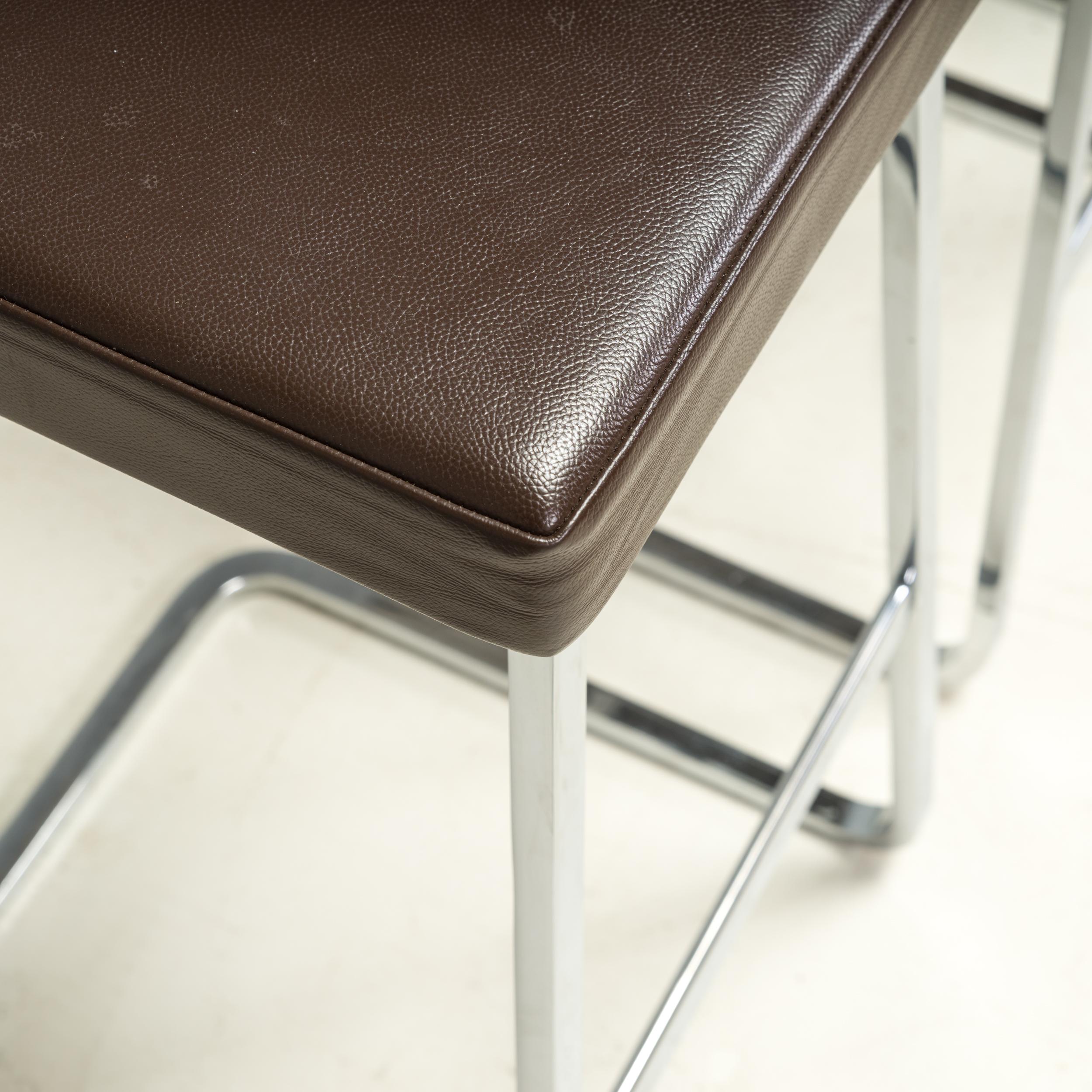 Ludwig Mies van der Rohe by Knoll Brown Leather Four Seasons Stools, Set of 3 4