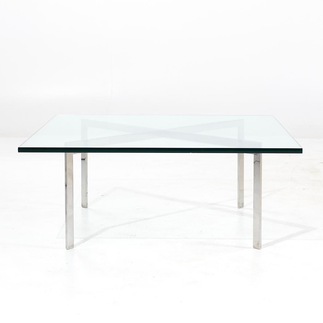 Ludwig Mies van der Rohe for Knoll Barcelona Mid Century Chrome and Glass Coffee Table

This coffee table measures: 39.25 wide x 39.25 deep x 16 inches high

All pieces of furniture can be had in what we call restored vintage condition. That means