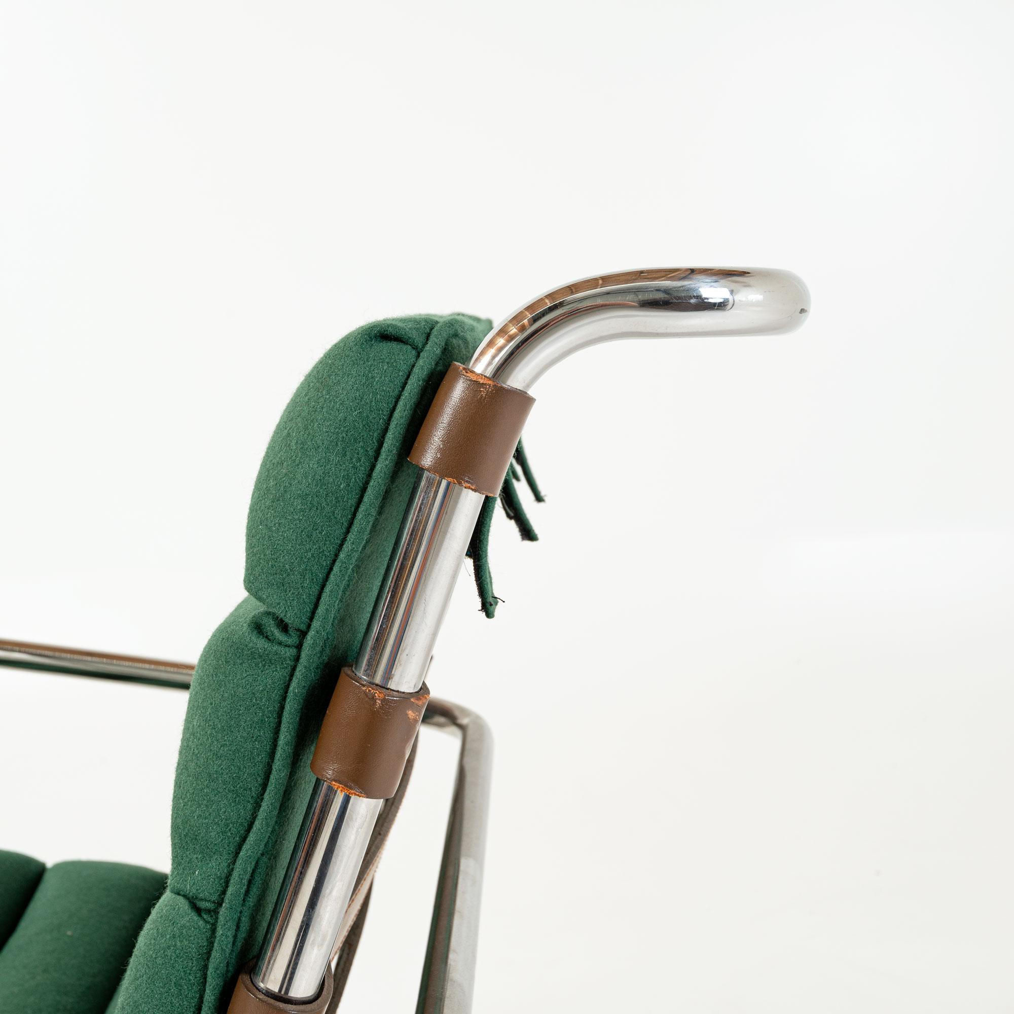 Ludwig Mies van der Rohe for Knoll Mr Lounge Chair with Arms in Green Wool 1