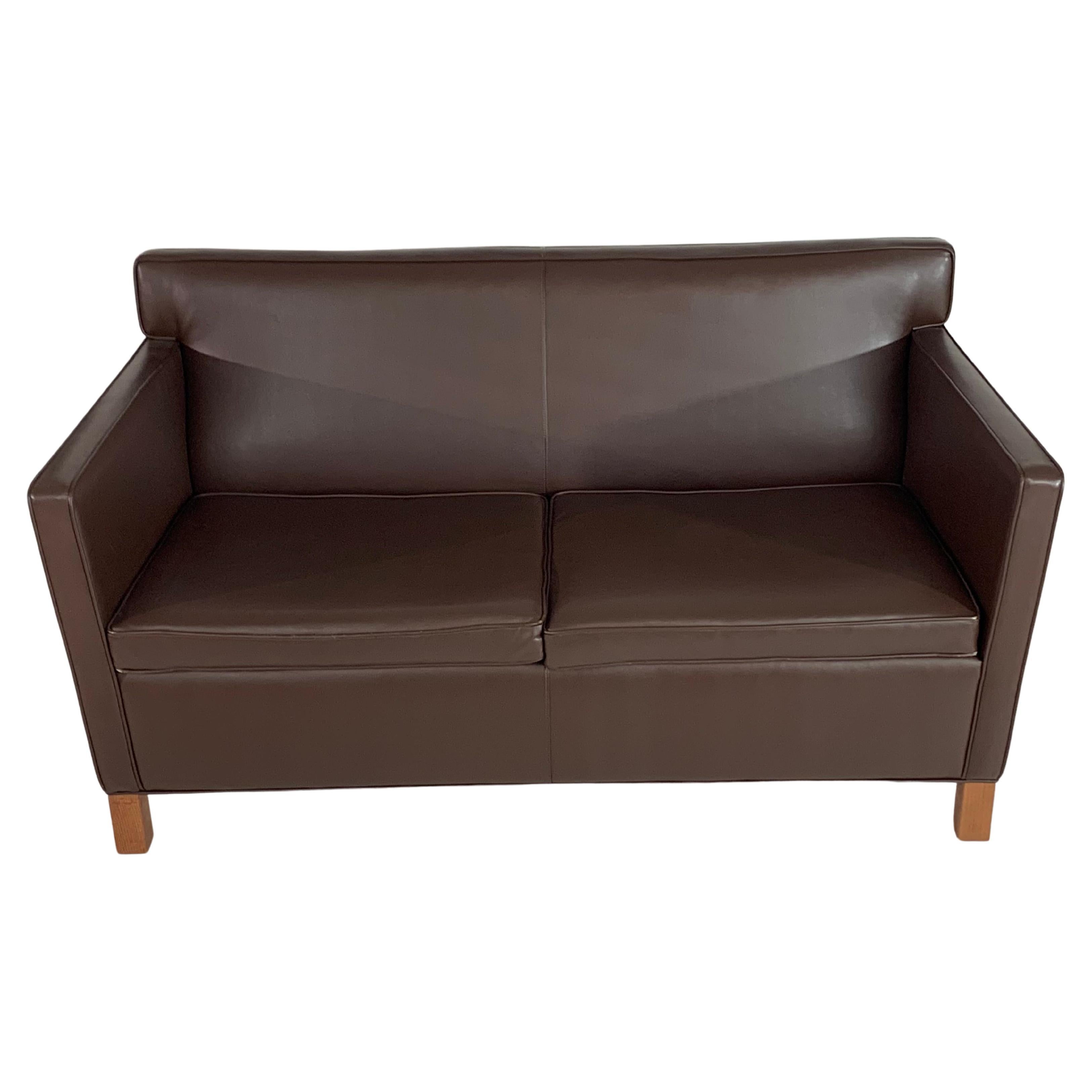 Contemporary Ludwig Mies van der Rohe Krefeld Settee or Sofa in Dark Brown Leather for Knoll For Sale