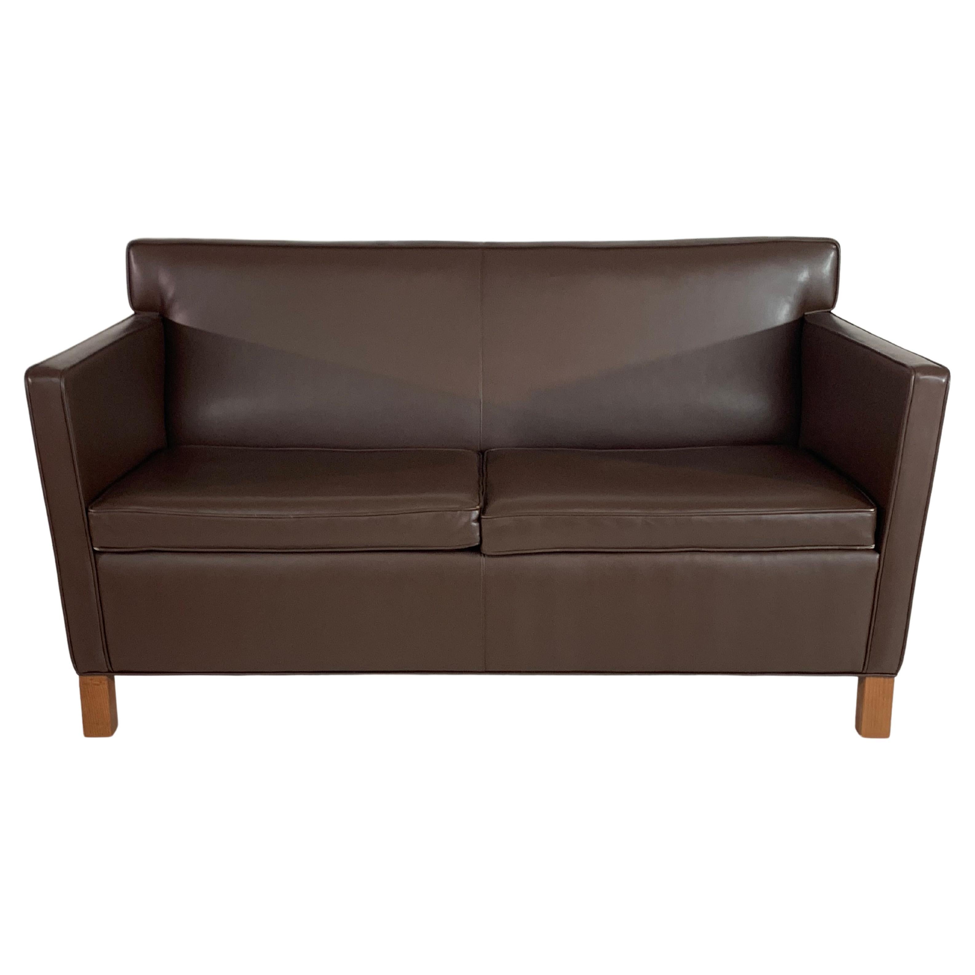 Ludwig Mies van der Rohe Krefeld Settee or Sofa in Dark Brown Leather for Knoll For Sale