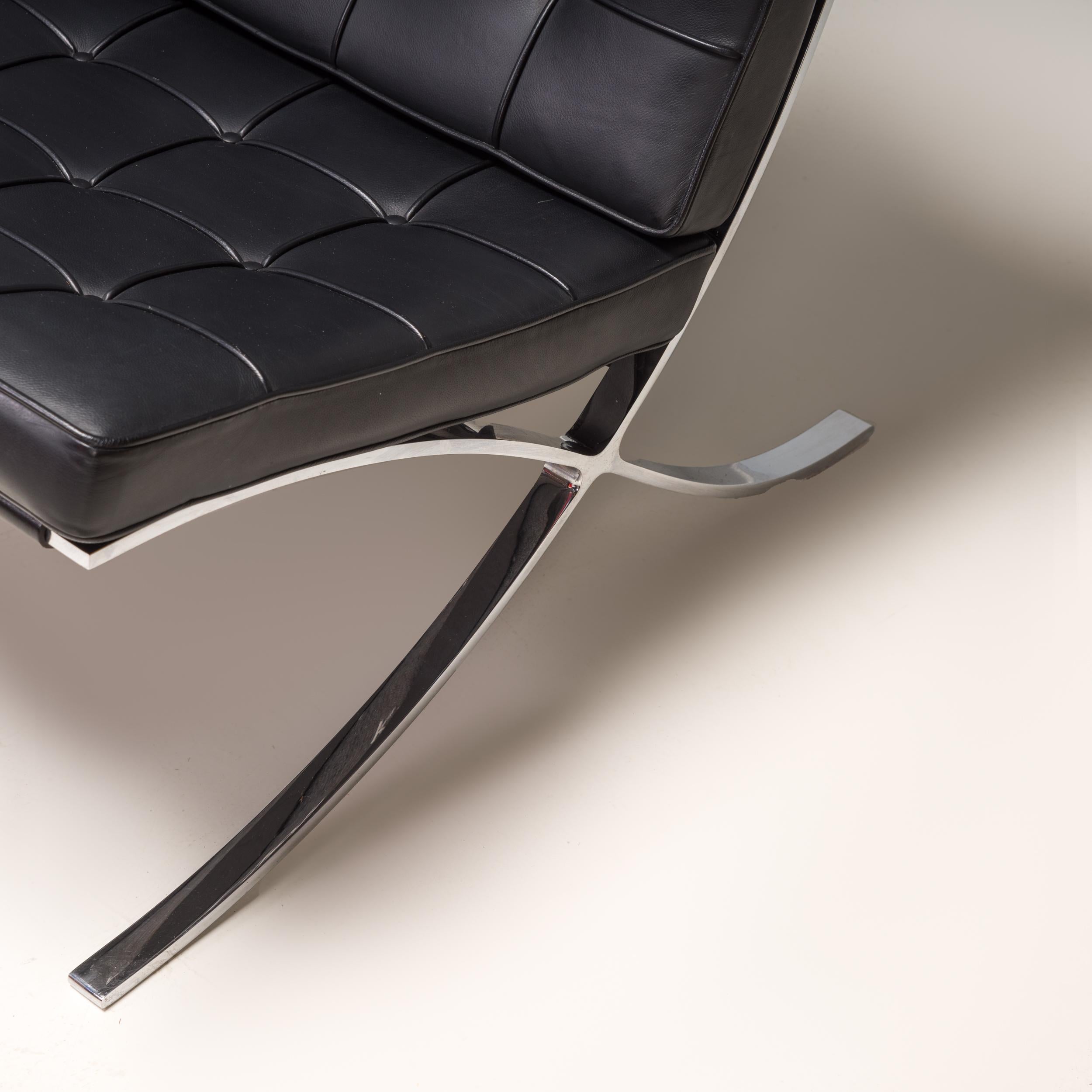 Knoll Black Leather Barcelona Armchair Ludwig Mies Van der Rohe & Lilly Reich In Good Condition In Basildon, London