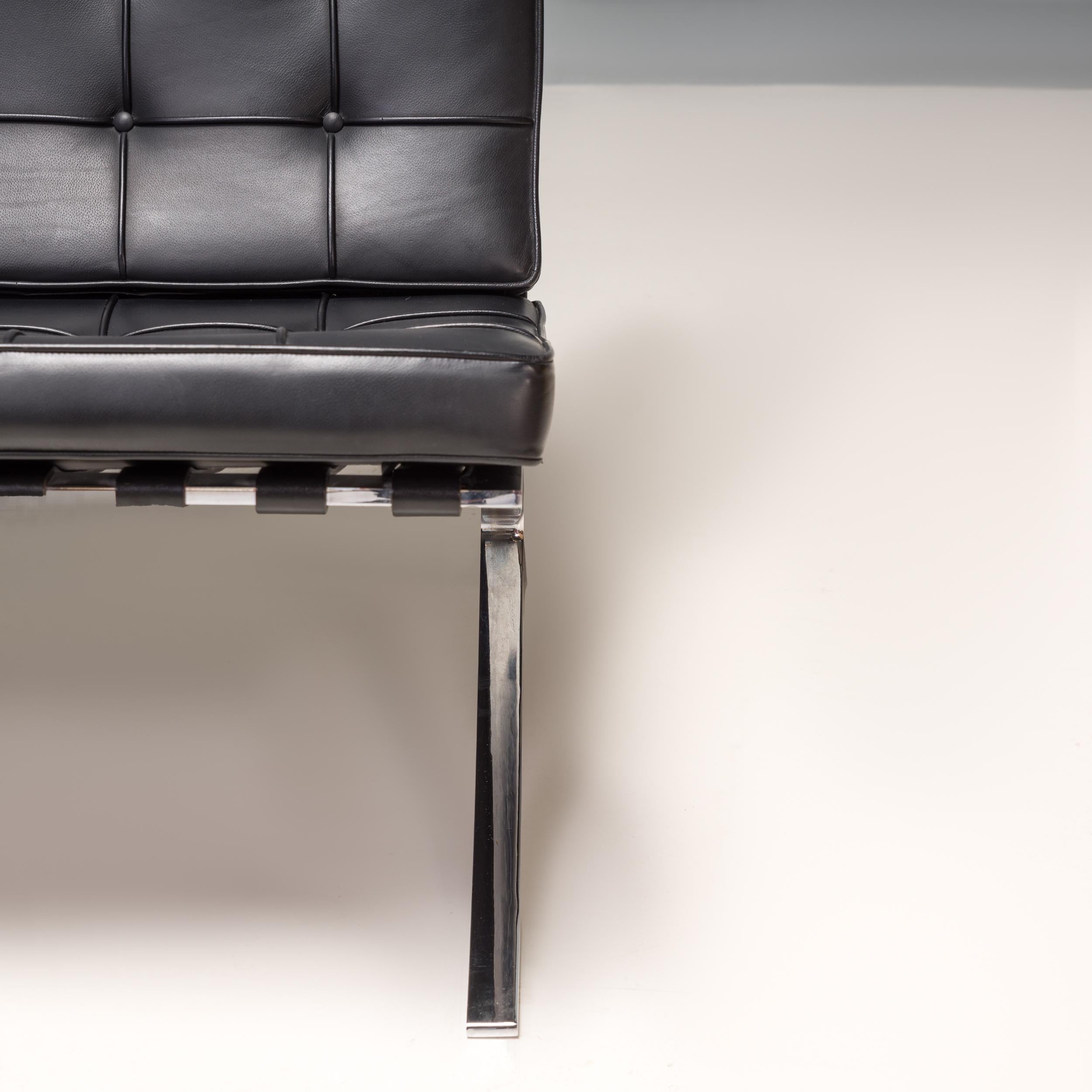 Early 20th Century Knoll Black Leather Barcelona Armchair Ludwig Mies Van der Rohe & Lilly Reich