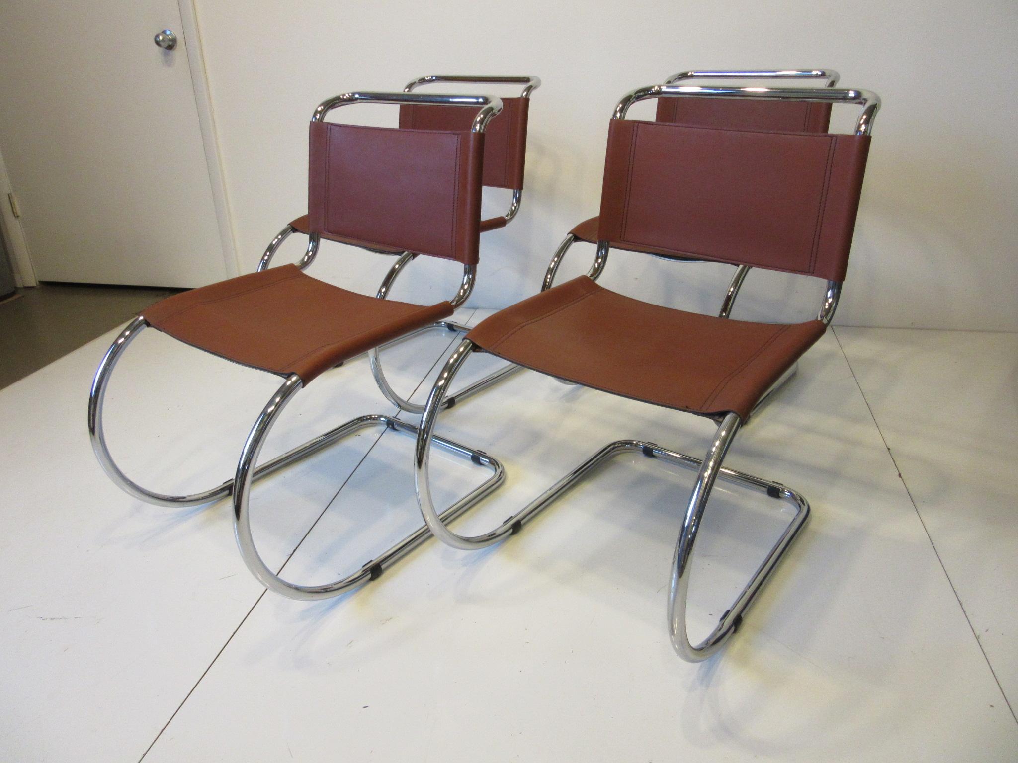 Ludwig Mies van der Rohe MR -10 Leather / Chrome Cantilever Dining Chairs 2