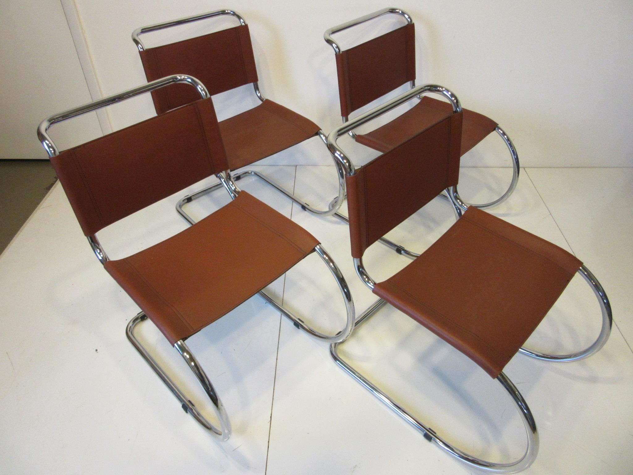 Ludwig Mies van der Rohe MR -10 Leather / Chrome Cantilever Dining Chairs 1