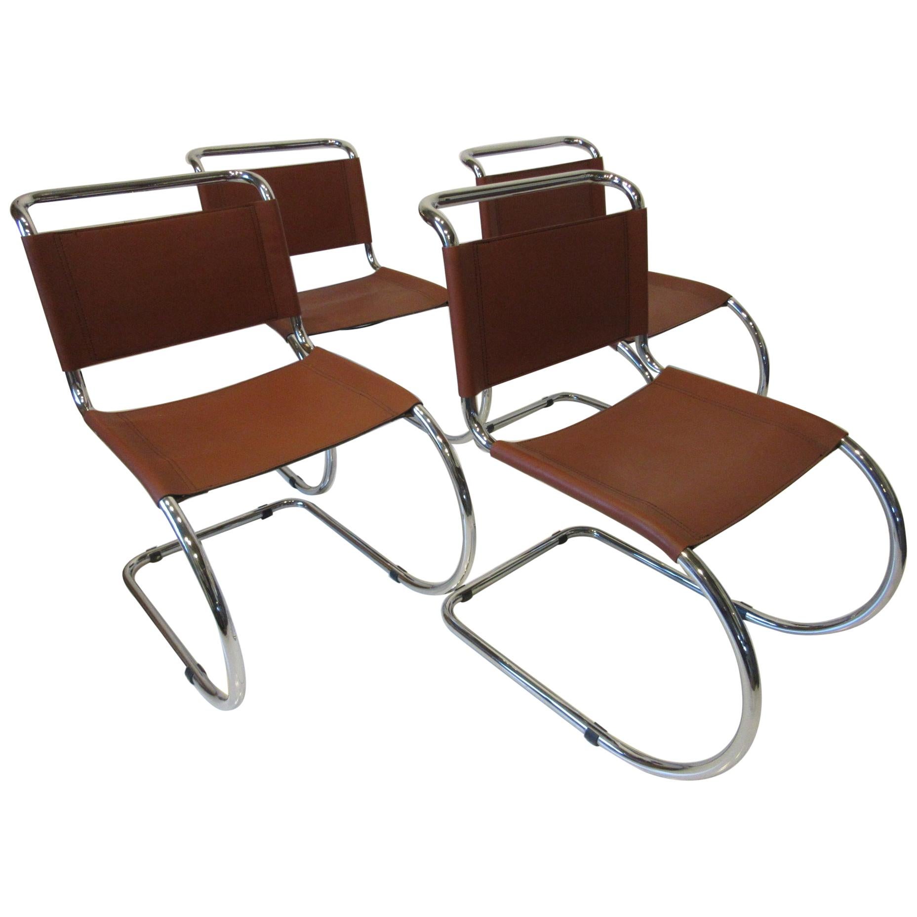 Ludwig Mies van der Rohe MR -10 Leather / Chrome Cantilever Dining Chairs