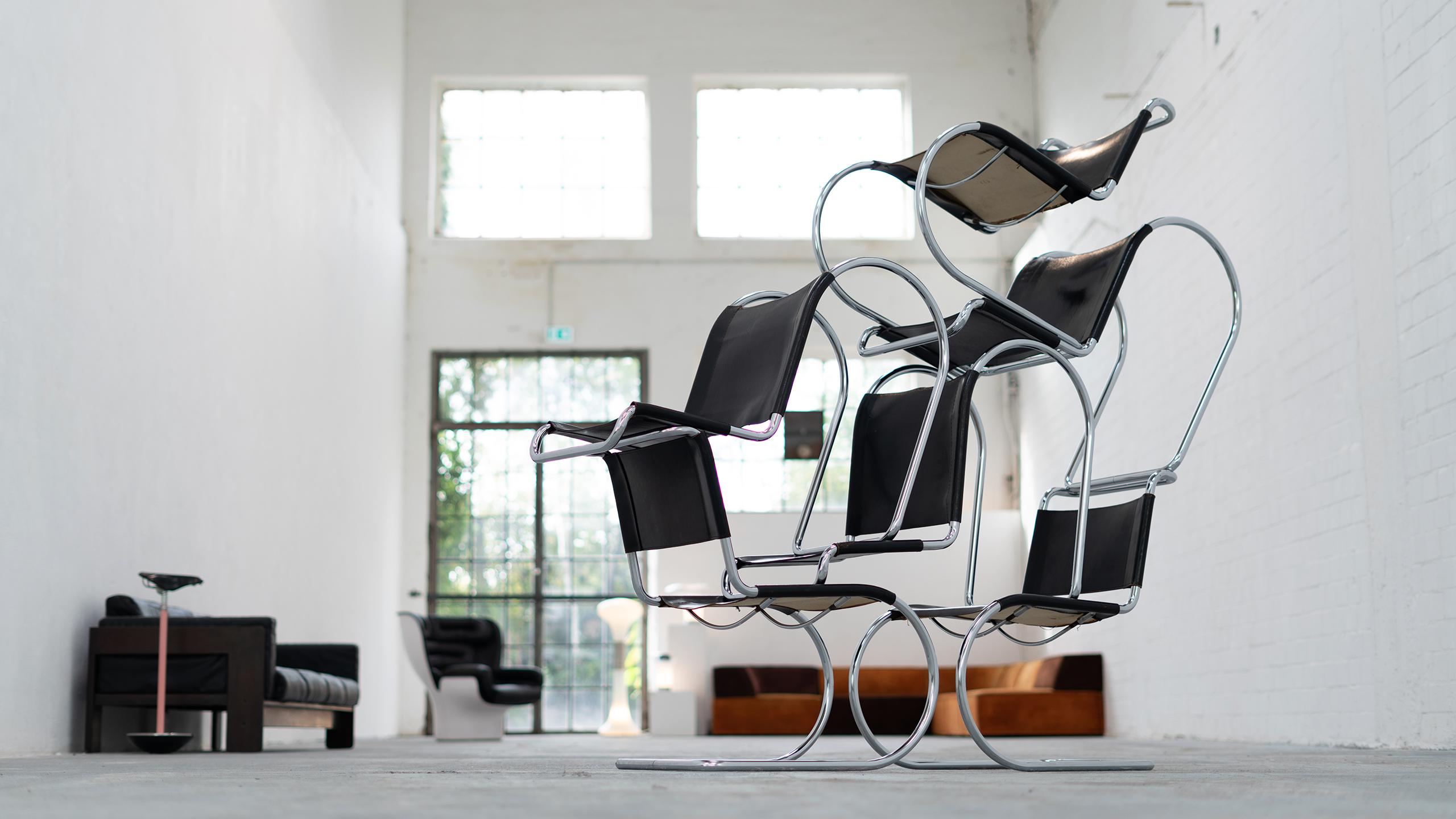 Bauhaus Ludwig Mies van der Rohe, MR10 Cantilever Chair, Black Leather for Thonet, 1927