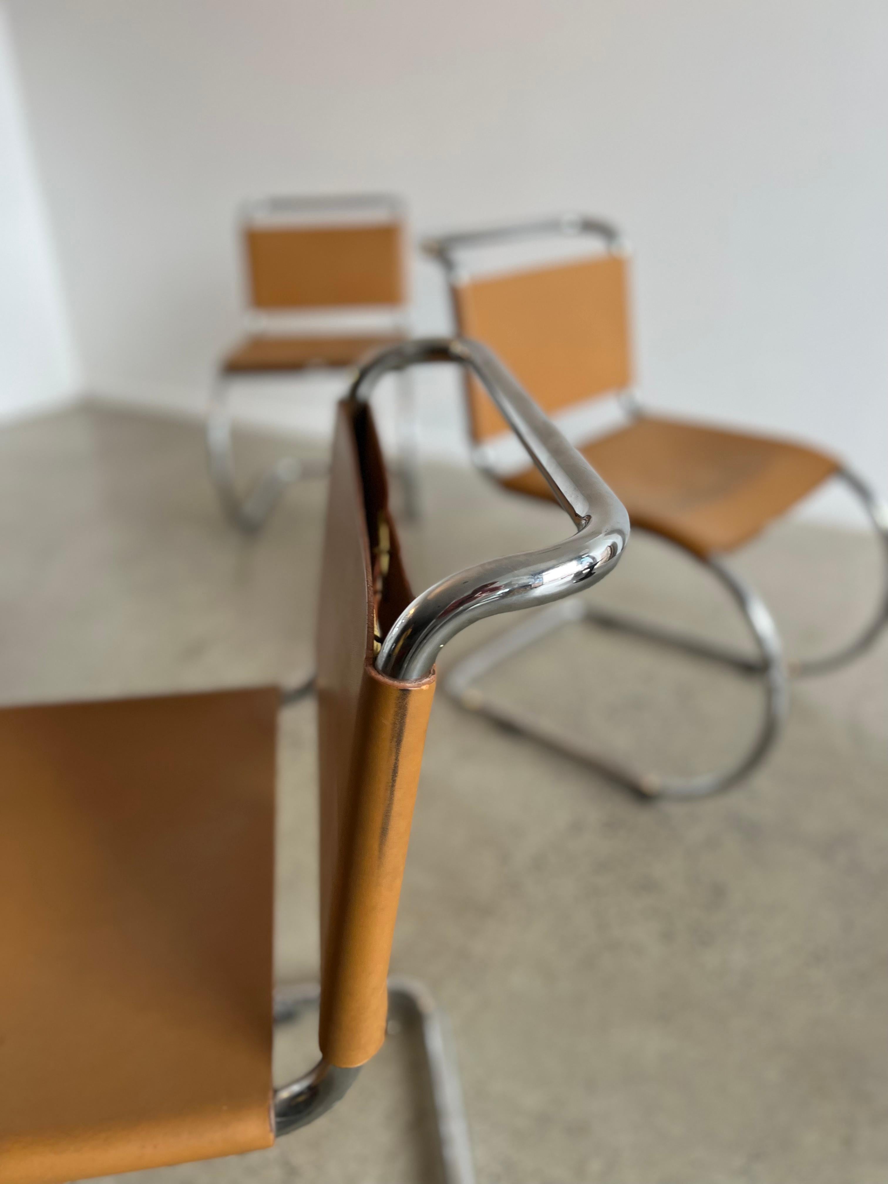 Leather Ludwig Mies Van Der Rohe MR10 Dining Chairs for Knoll International For Sale