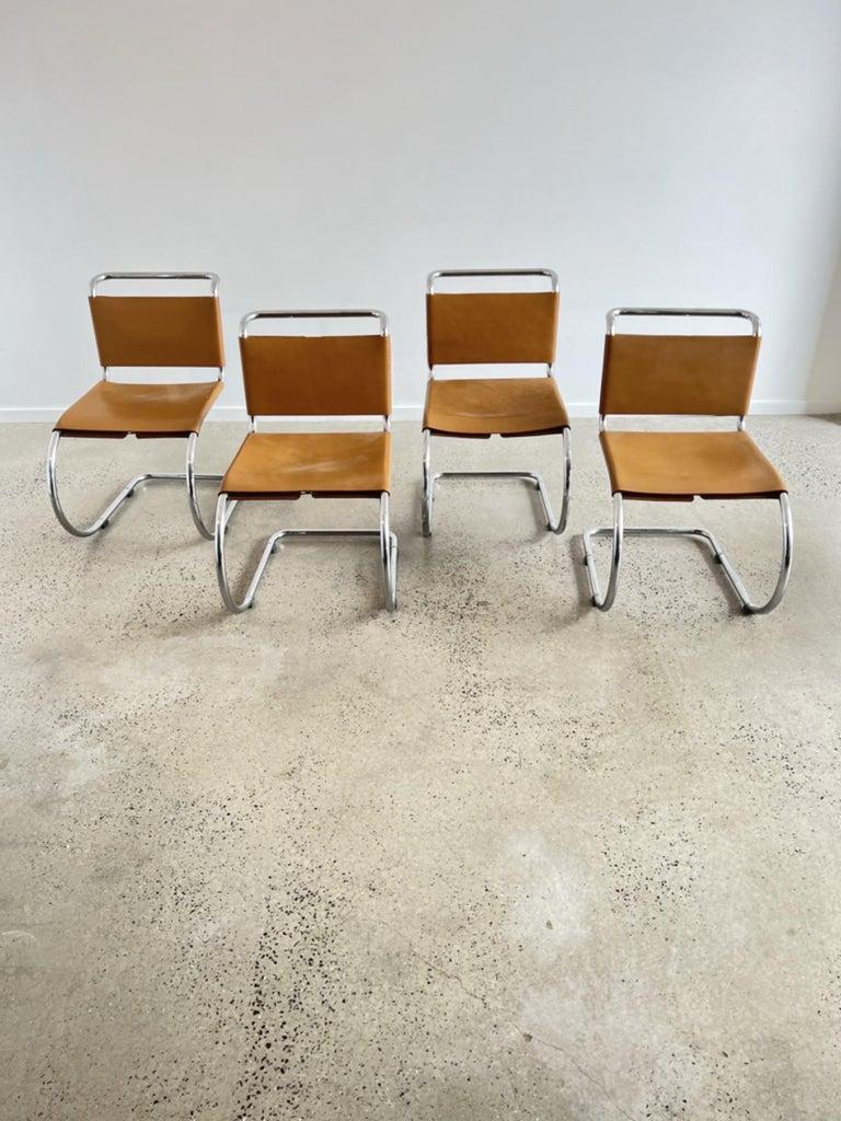 Leather Ludwig Mies Van Der Rohe MR10 Dining Chairs for Knoll International For Sale