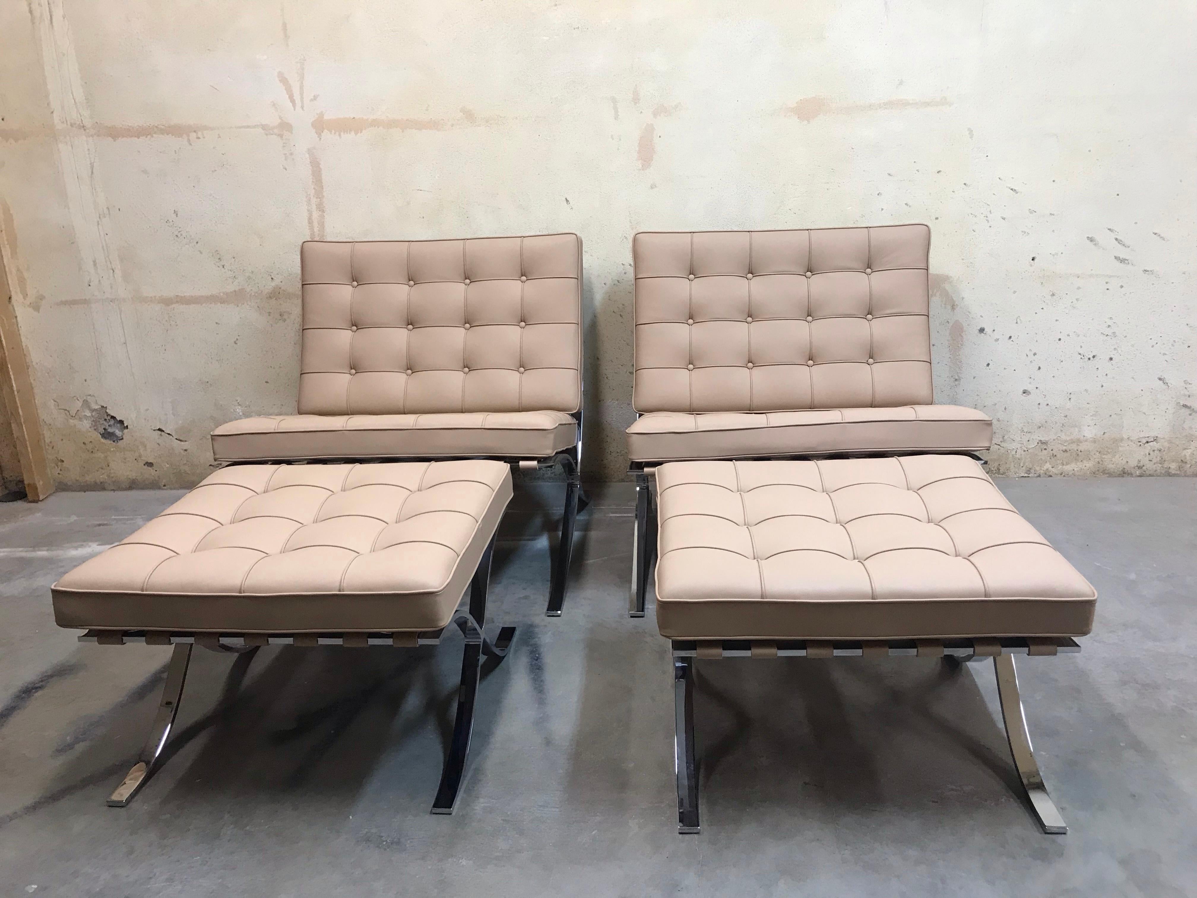 Ludwig Mies van der Rohe  2- pair of Knoll Parchment Barcelona Chairs + Ottomans 5