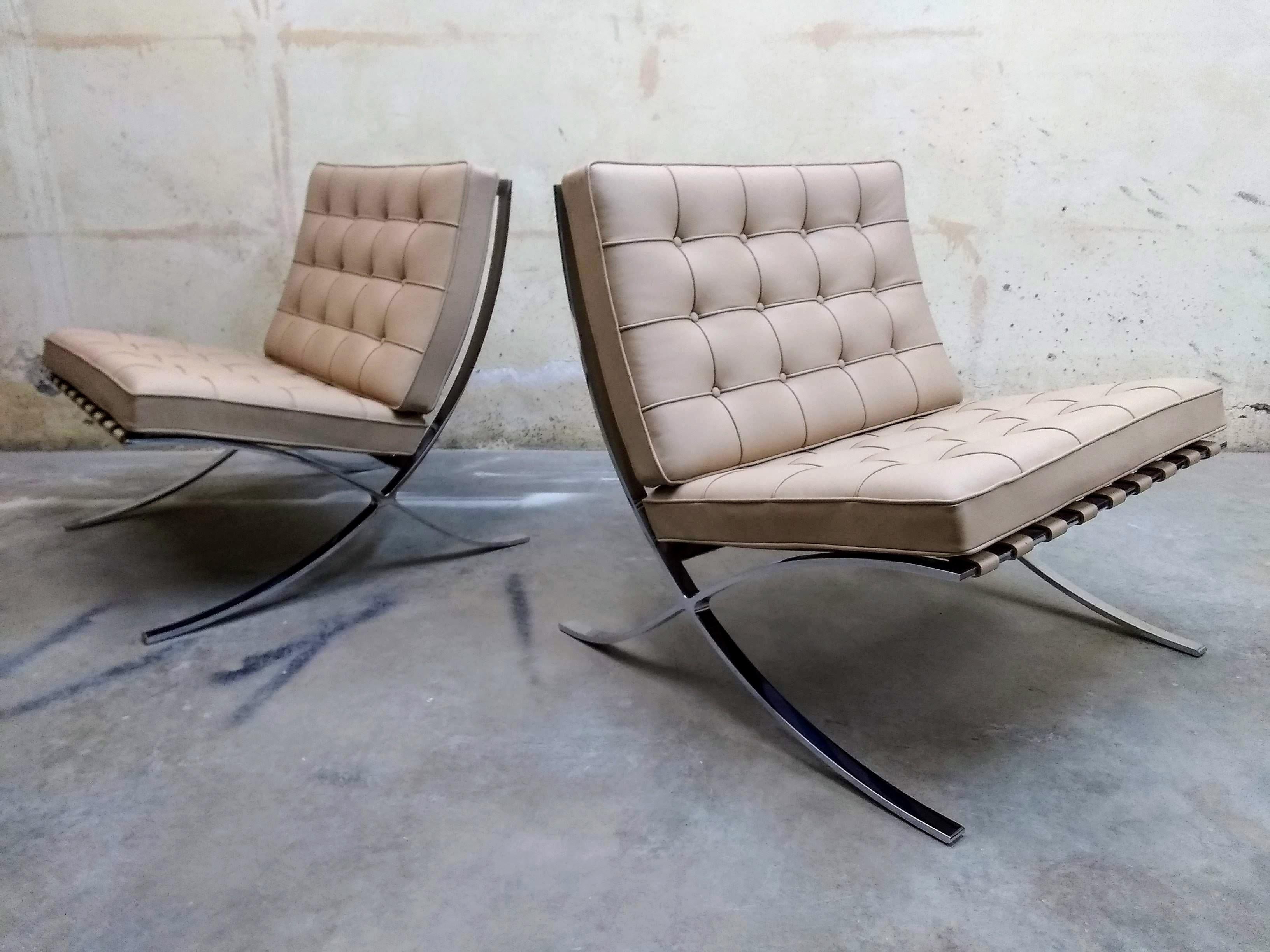 Mid-Century Modern Ludwig Mies van der Rohe  2- pair of Knoll Parchment Barcelona Chairs + Ottomans