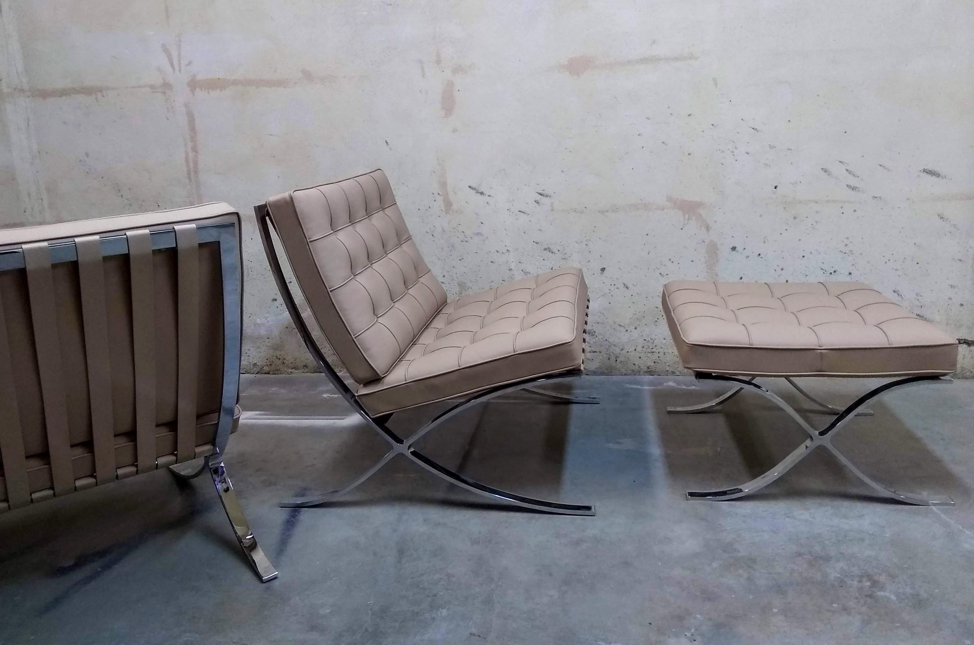 American Ludwig Mies van der Rohe  2- pair of Knoll Parchment Barcelona Chairs + Ottomans