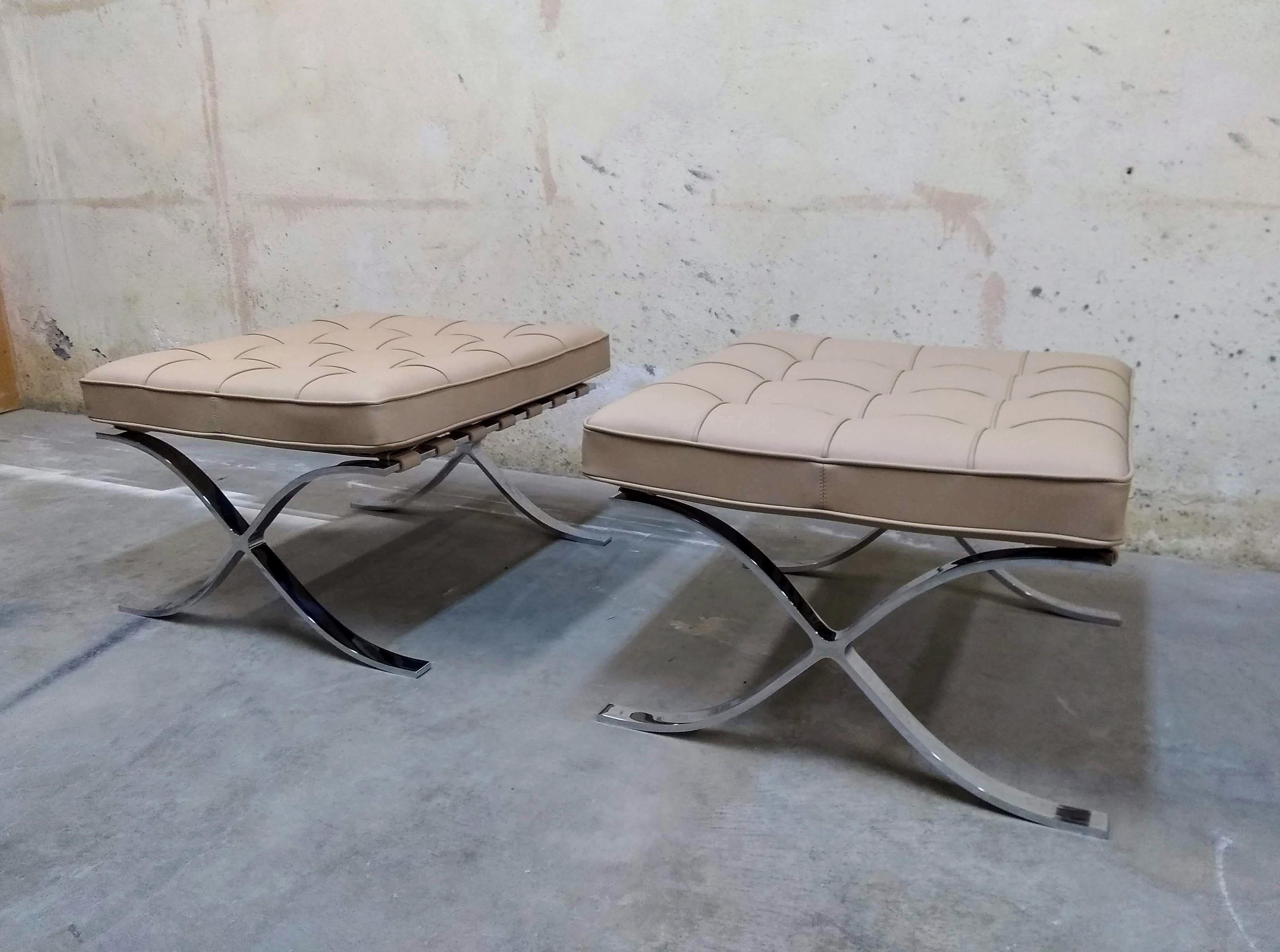 20th Century Ludwig Mies van der Rohe  2- pair of Knoll Parchment Barcelona Chairs + Ottomans