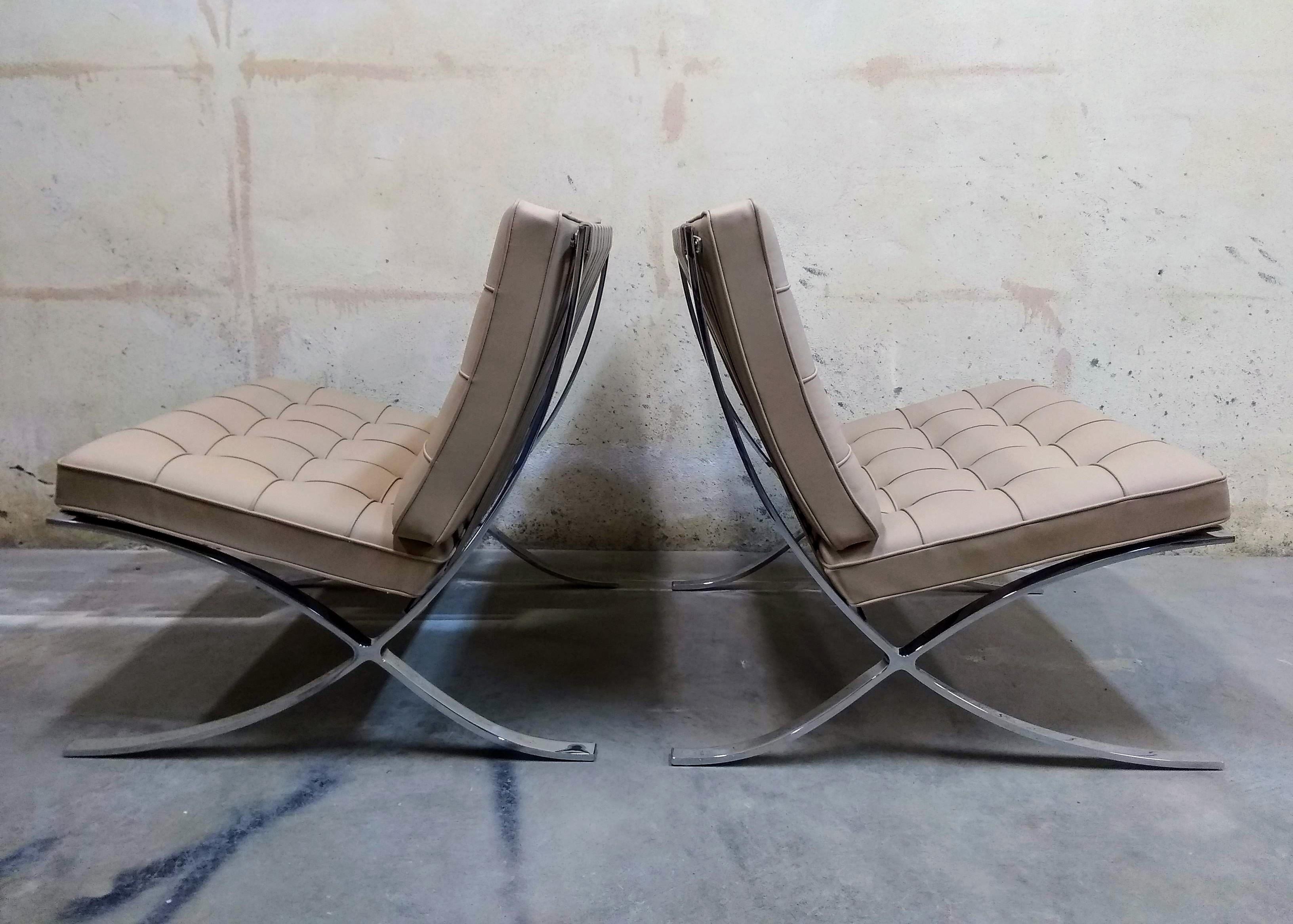 Ludwig Mies van der Rohe  2- pair of Knoll Parchment Barcelona Chairs + Ottomans 1
