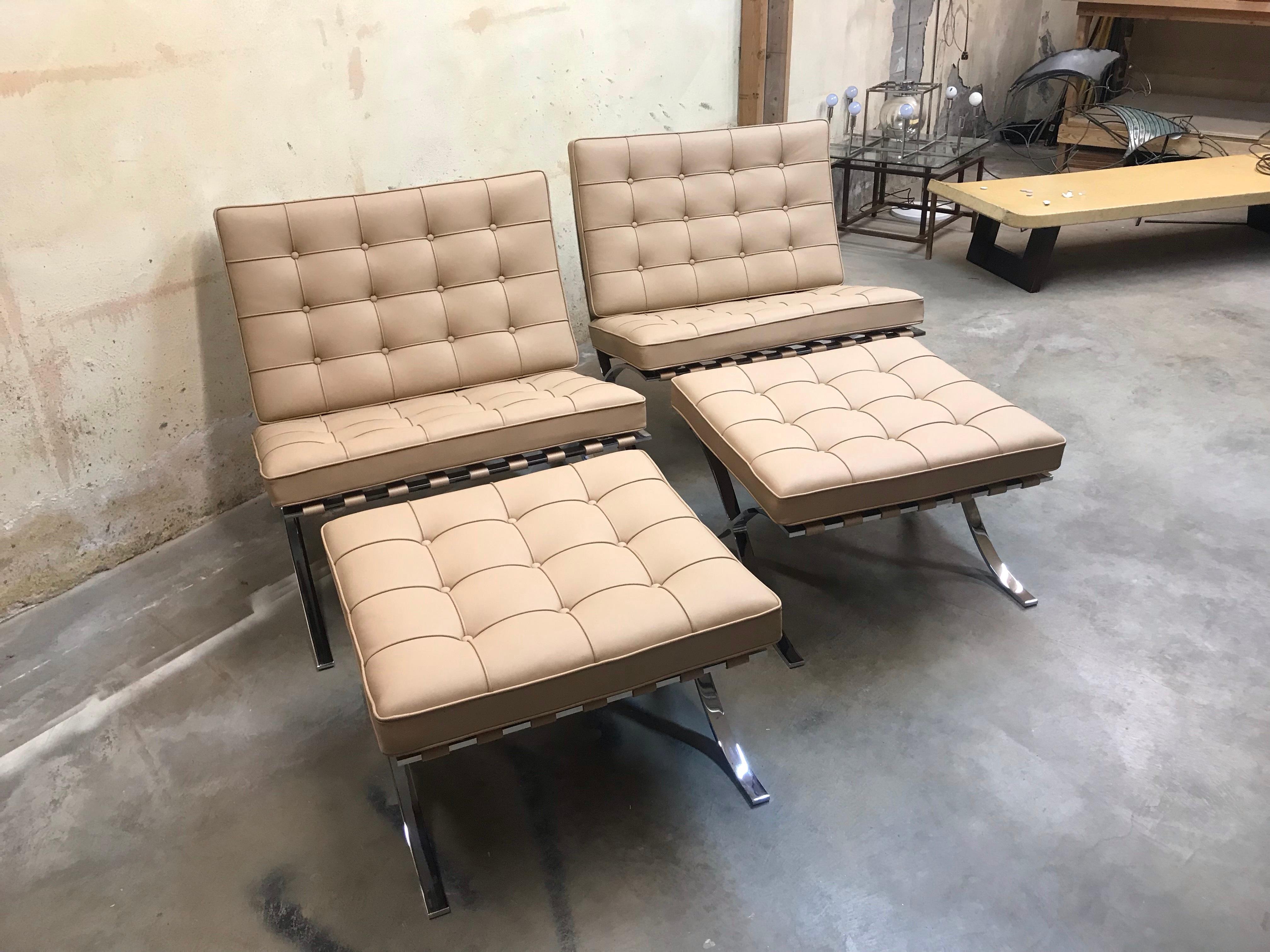 From the Beaver Creek Colorado Estate of Steve Fossett an American businessman and a record-setting aviator, sailor, and adventurer. These Barcelona chairs and ottomans are in excellent condition and they do not have any issues.

This iconic modern