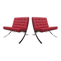 Ludwig Mies Van Der Rohe Red Barcelona Lounge Chair for Knoll, 1972, Set of 2