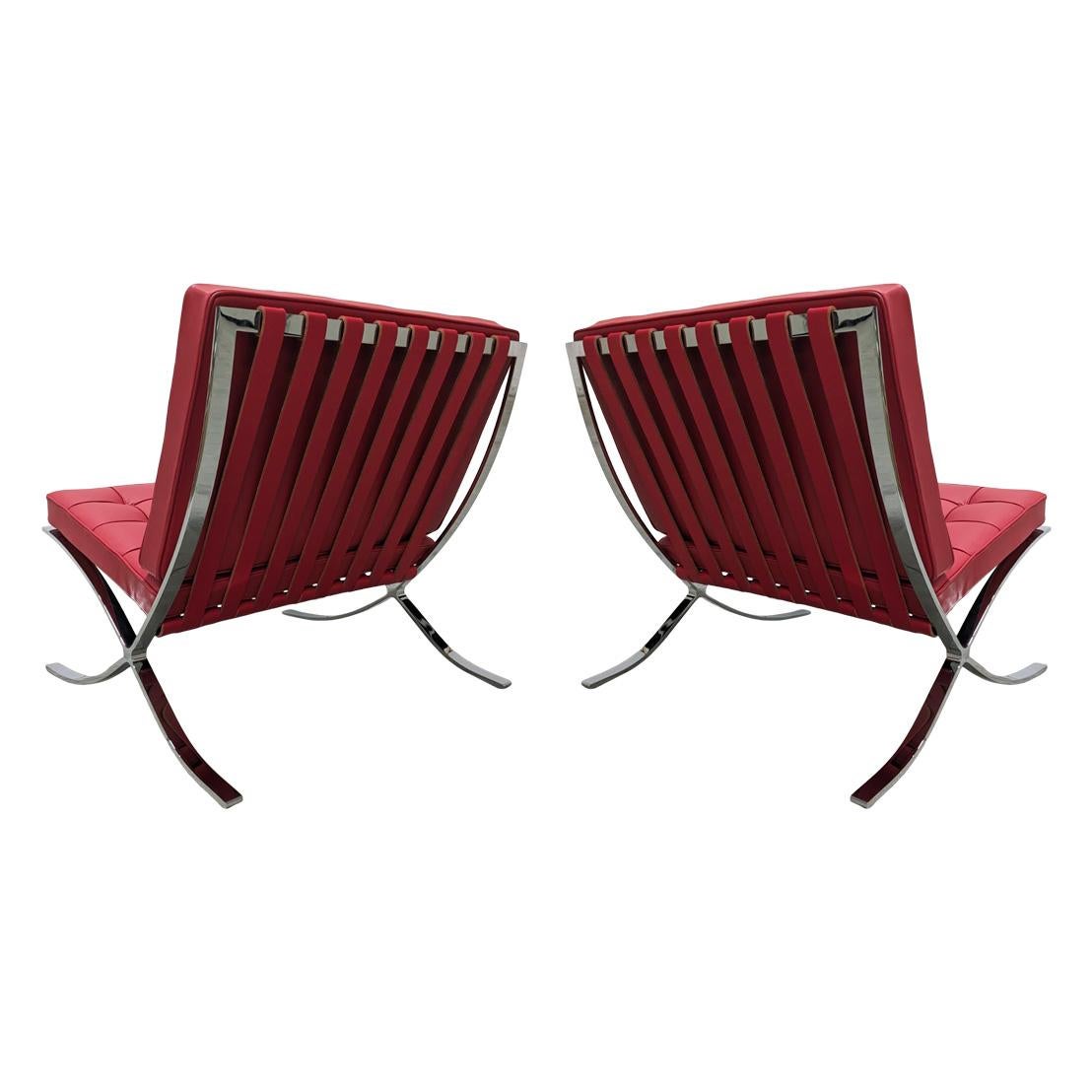Italian Ludwig Mies Van Der Rohe Red Barcelona Lounge Chair for Knoll, 1972, Set of 2 For Sale