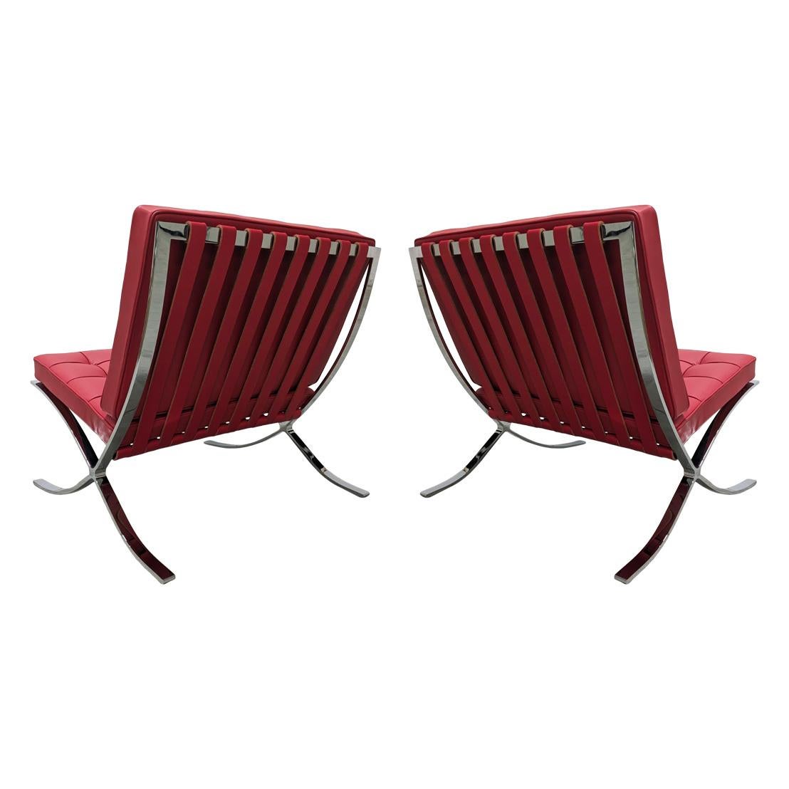 Italian Ludwig Mies Van Der Rohe Red Barcelona Lounge Chair for Knoll, 1972, Set of 2 For Sale