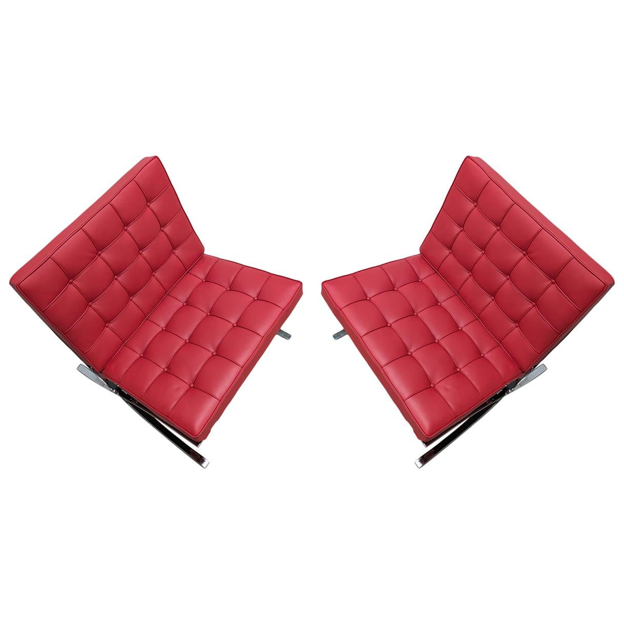 Ludwig Mies Van Der Rohe Red Barcelona Lounge Chair for Knoll, 1972, Set of 2 In Good Condition For Sale In Vicenza, IT