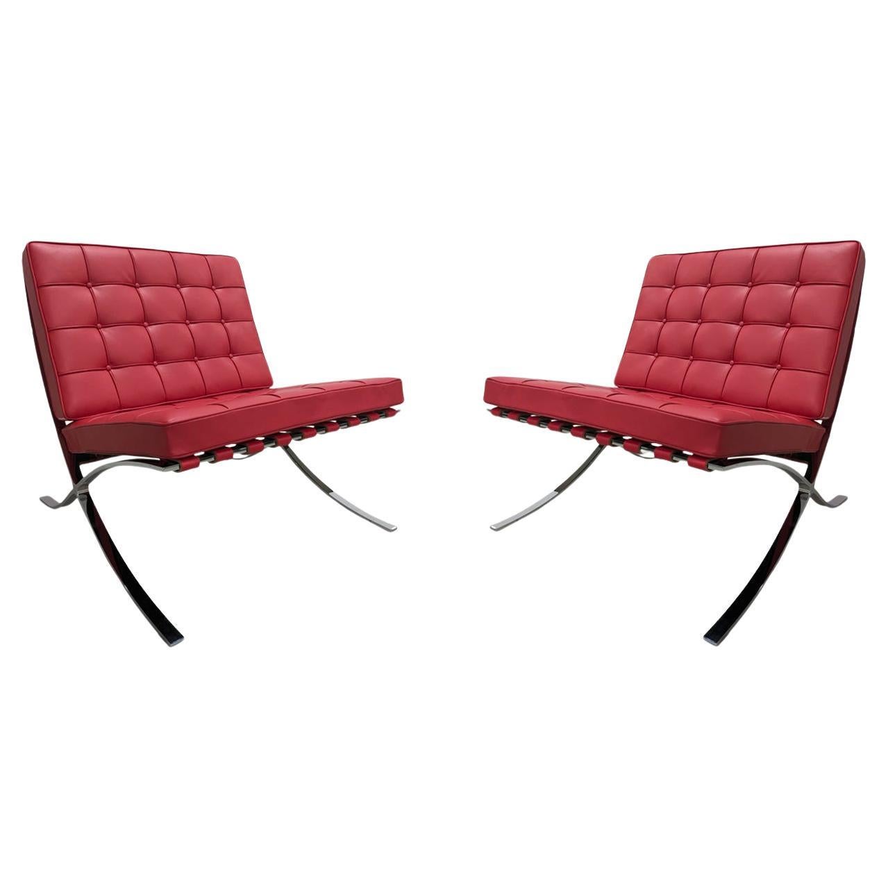 Chaise longue Barcelona rouge Ludwig Mies Van Der Rohe pour Knoll, 1972, lot de 2