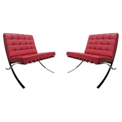 Retro Ludwig Mies Van Der Rohe Red Barcelona Lounge Chair for Knoll, 1972, Set of 2