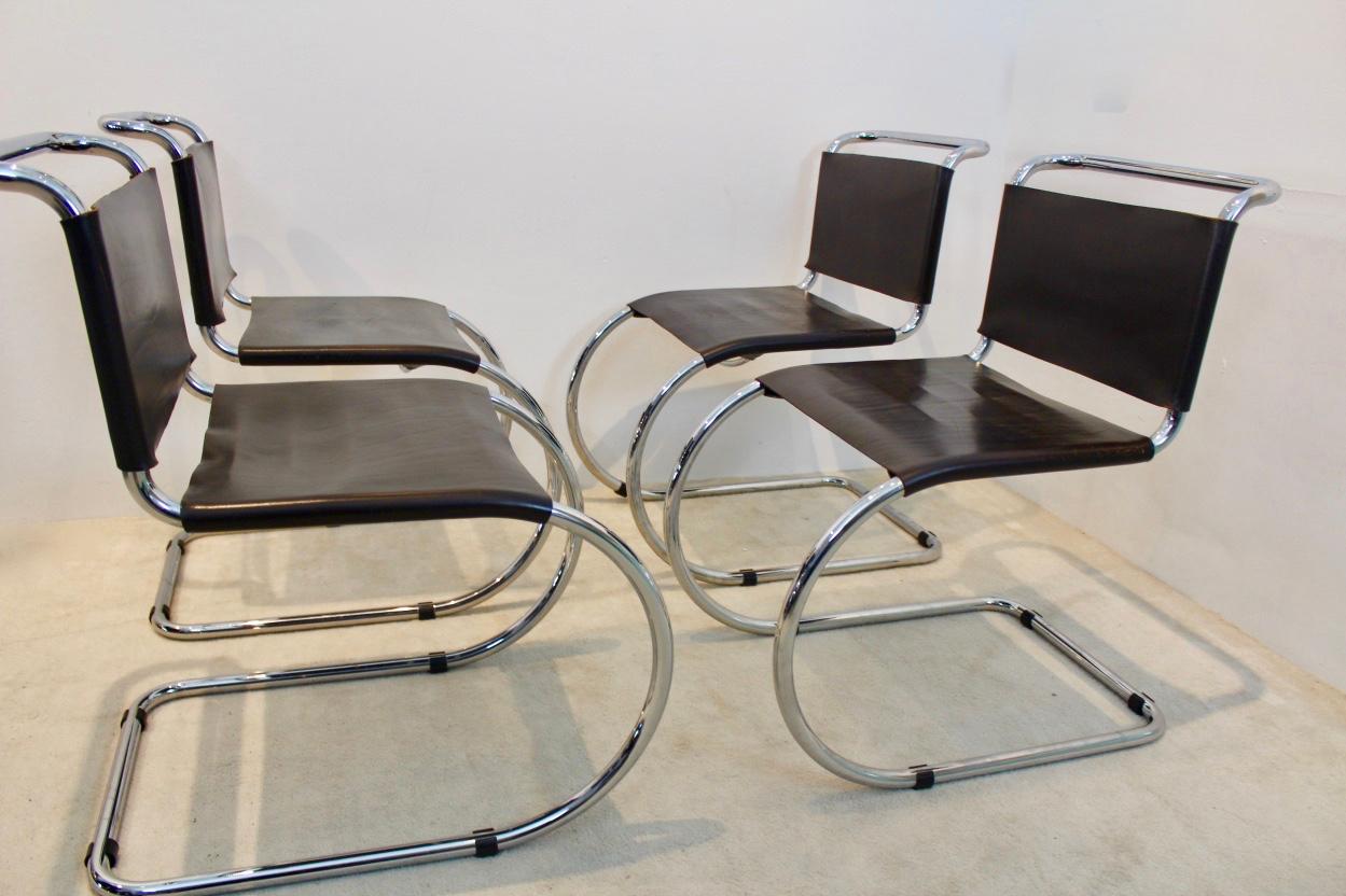 Ludwig Mies van der Rohe set of MR10 Cantilever Chairs in Chocolate Brown, 1960s 3