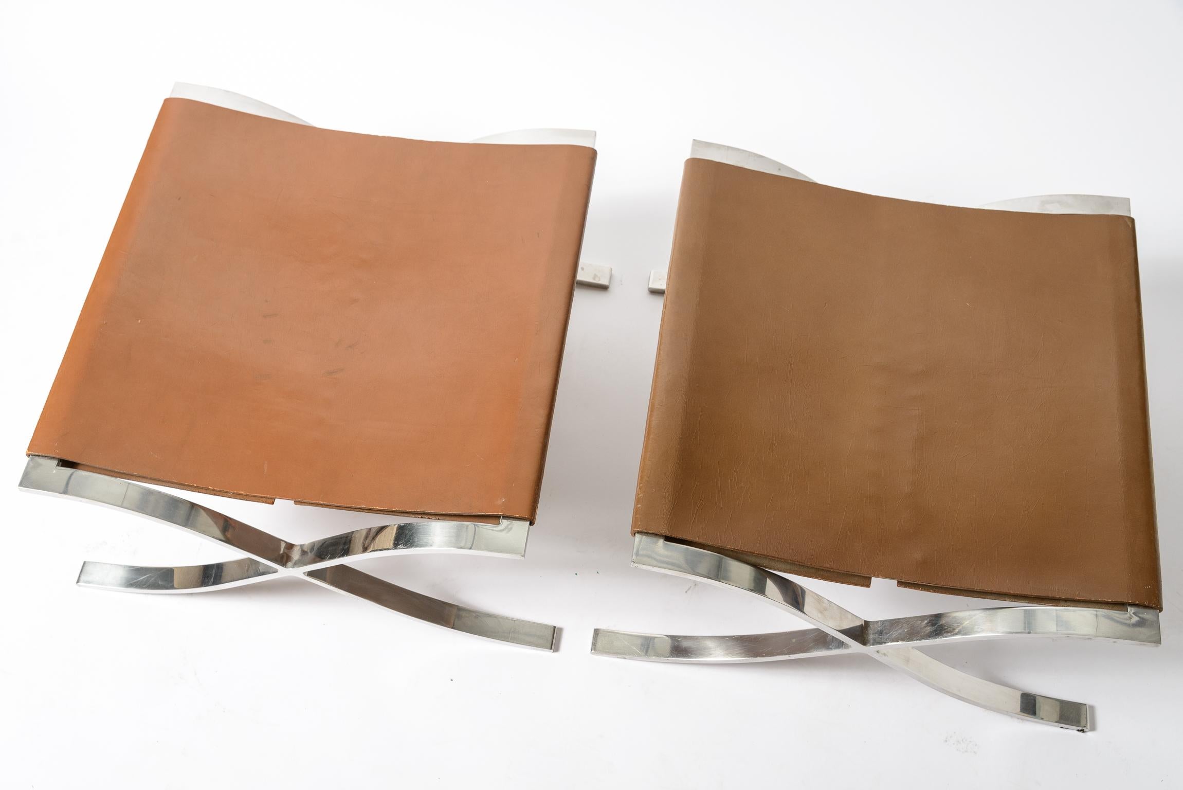 Leather Ludwig Mies Van Der Rohe Sling Ottomans For Sale