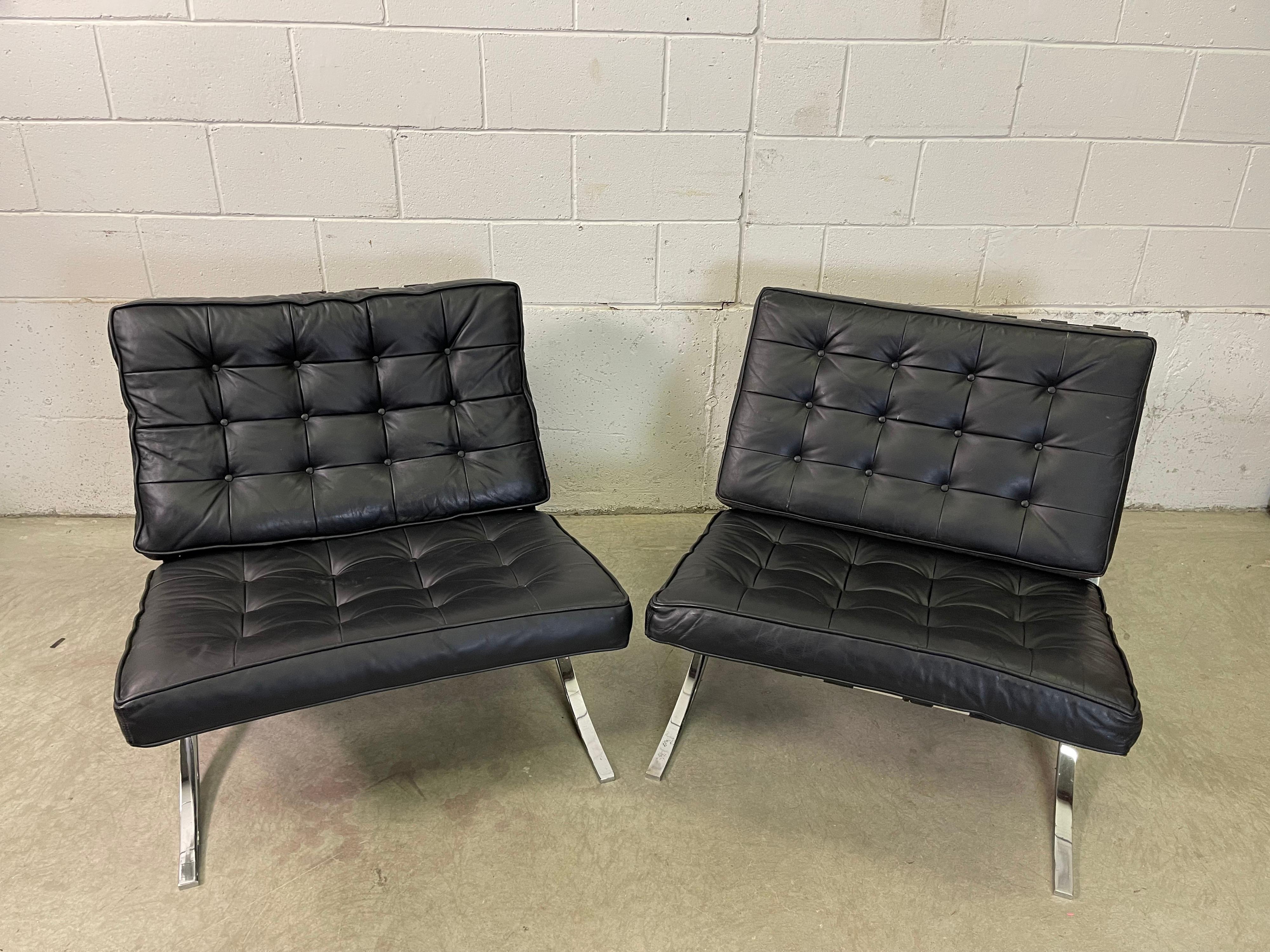 Mid-Century Modern Ludwig Mies Van Der Rohe Style Barcelona Chairs, Pair