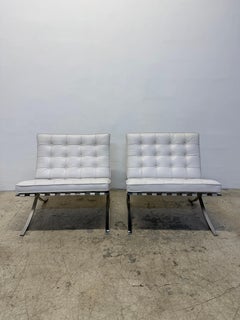 Ludwig Mies van der Rohe White Leather Barcelona Chairs for Knoll - a Pair