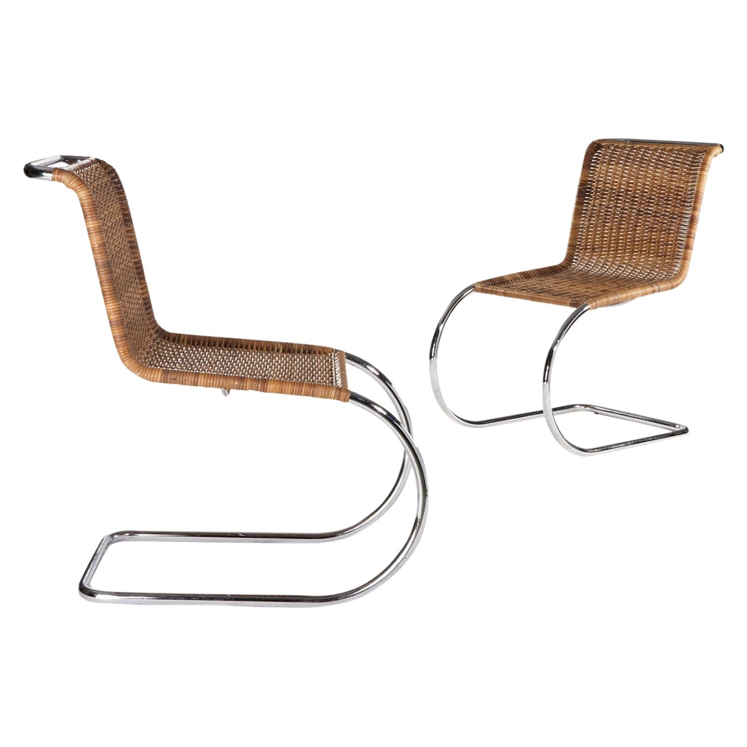 Ludwig Mies van der Rohe Woven Cane Armless MR 10 Chairs for Alivar, 1980