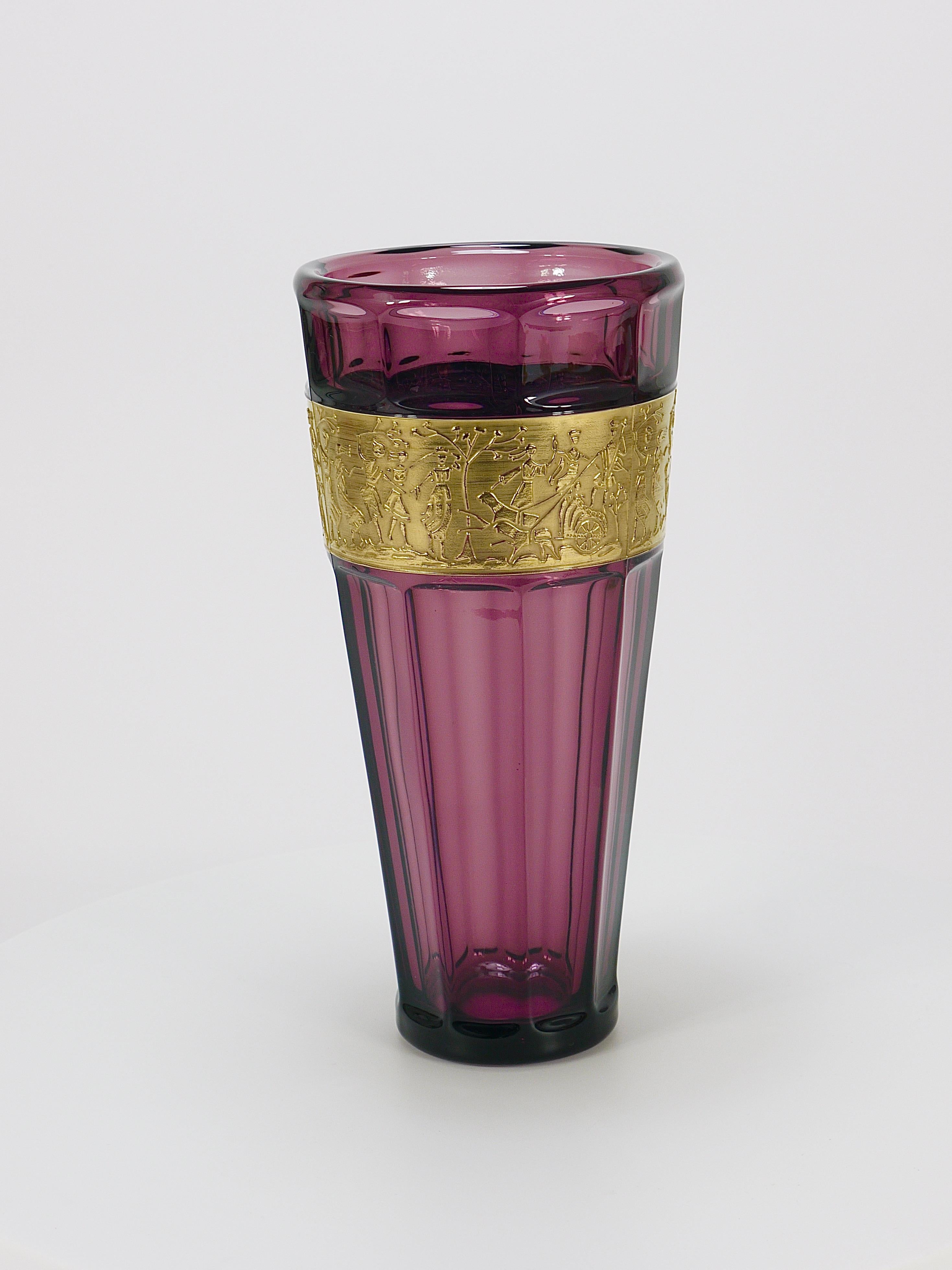 Early 20th Century Ludwig Moser Art Deco Amethyst Crystal Glass Vase, Fipop Series, Karlsbad, 1920s For Sale