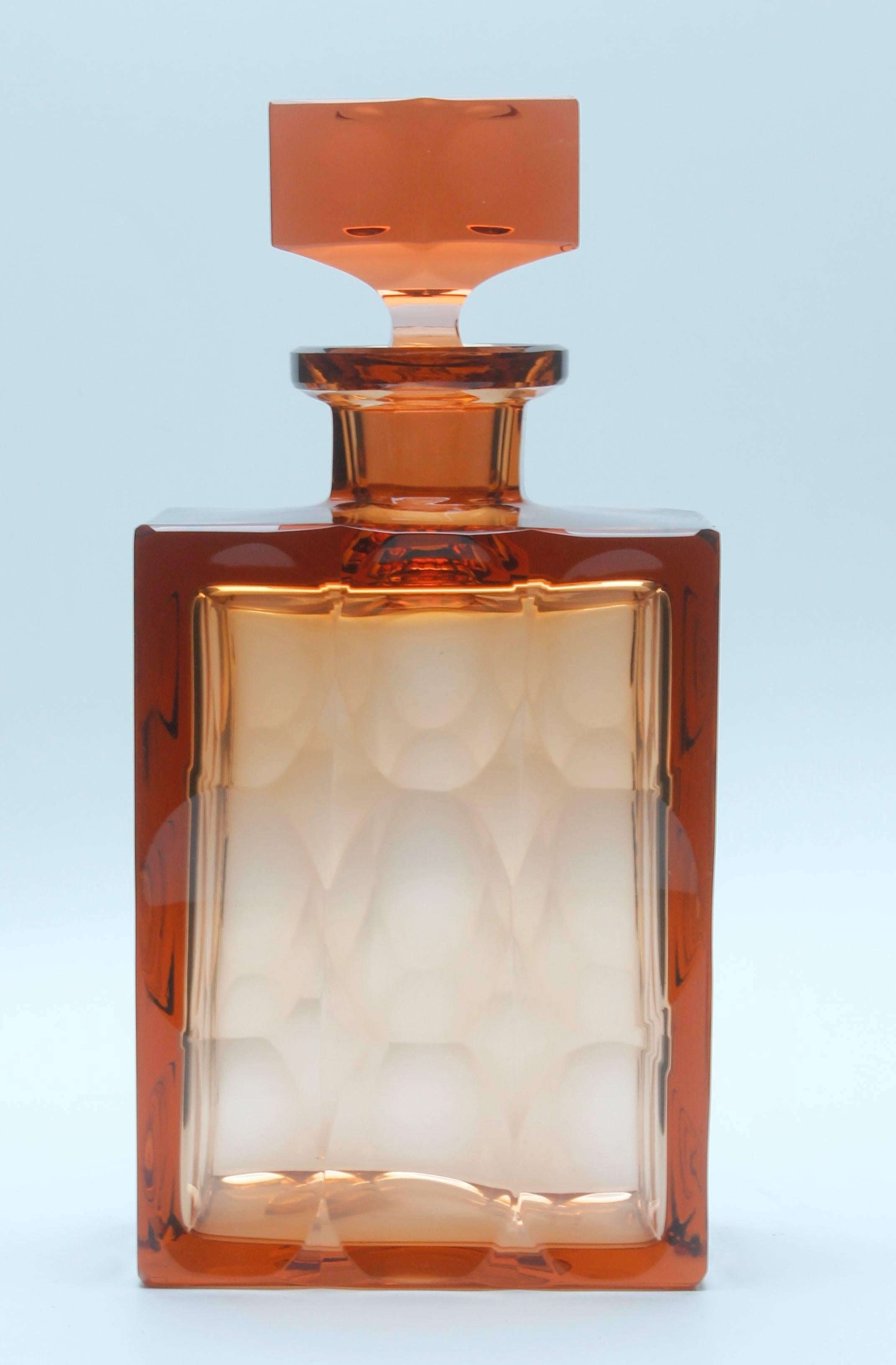 Mid-Century Modern Ludwig Moser ‘Czechoslovakia’, Spirit Decanter 'Ice' in Rosaline Color