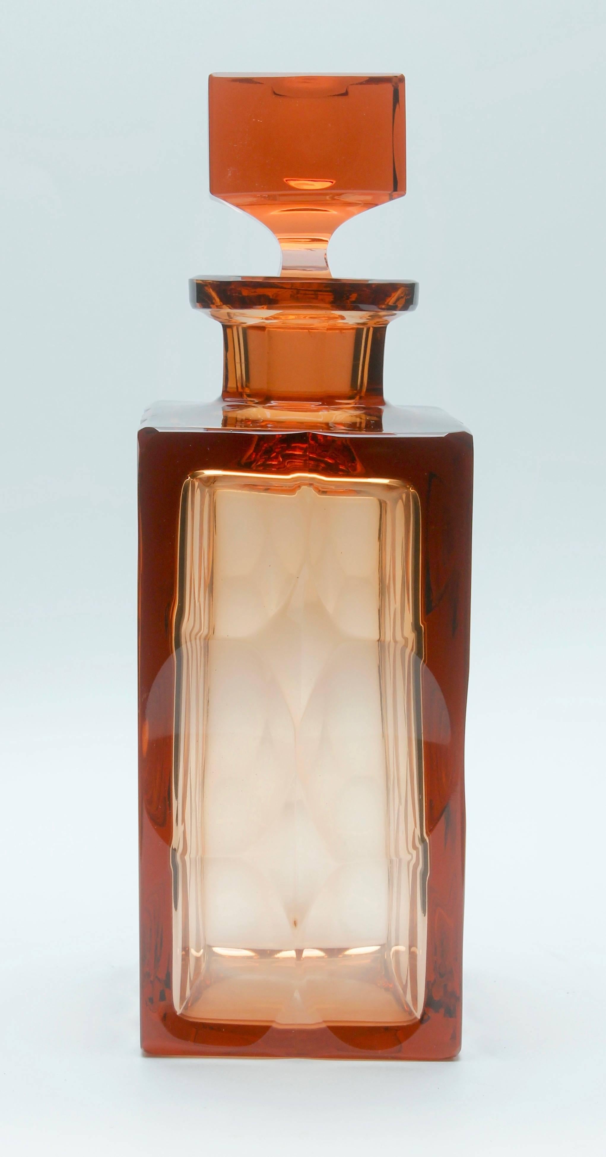 Faceted Ludwig Moser ‘Czechoslovakia’, Spirit Decanter 'Ice' in Rosaline Color