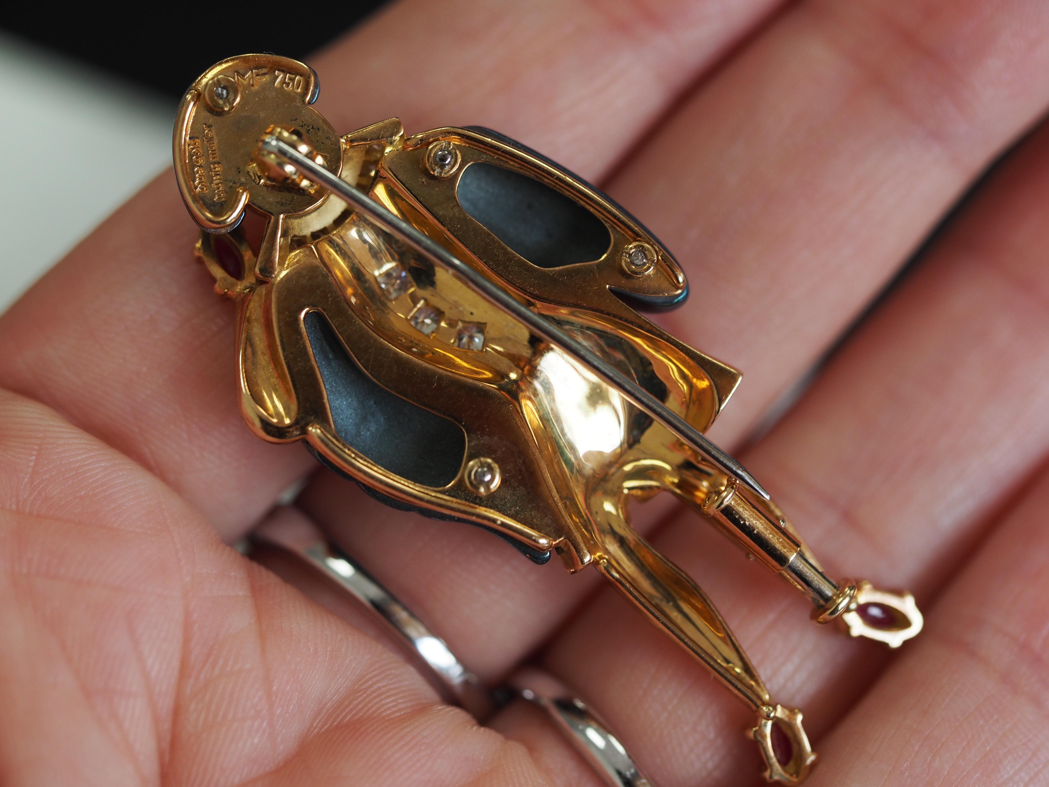Ludwig Müller Broche en or bleu 18 carats avec diamants, rubis et perles 3