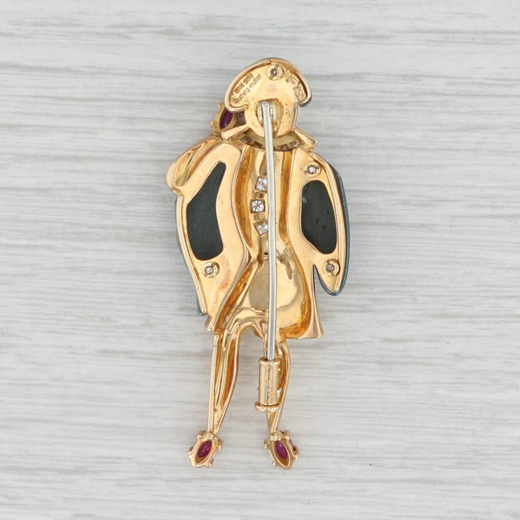 Ludwig Muller La Commedia dell'arte Brooch 18k Gold Pearl Diamond Ruby Pin In Good Condition For Sale In McLeansville, NC