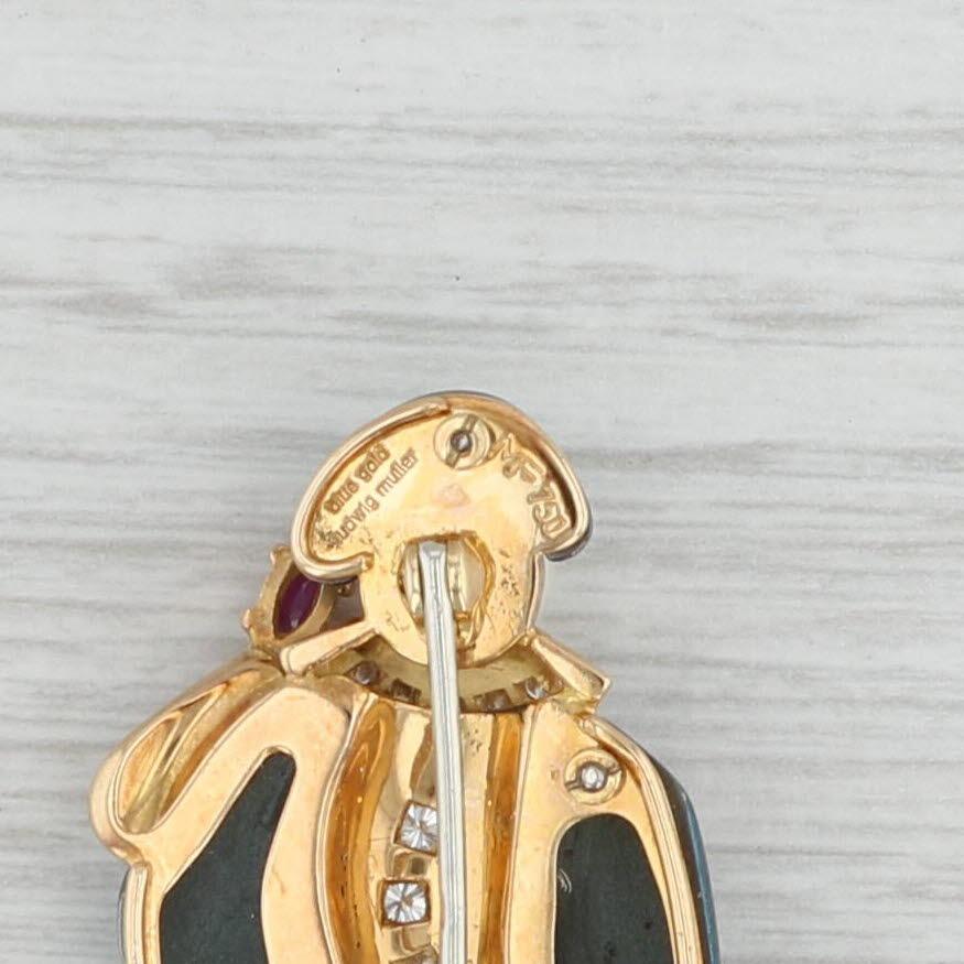 Women's Ludwig Muller La Commedia dell'arte Brooch 18k Gold Pearl Diamond Ruby Pin For Sale