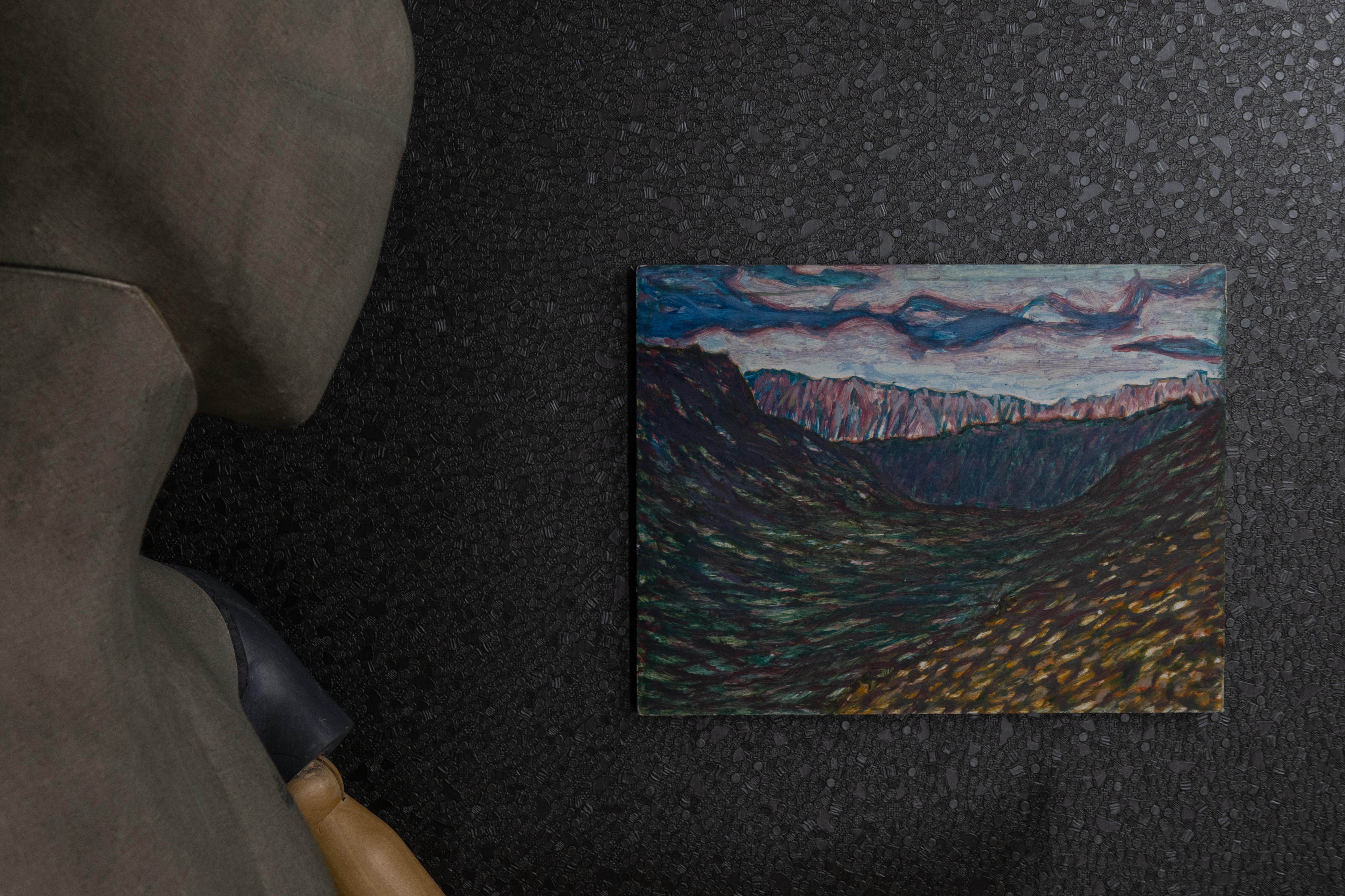 Ludwig Orny Pintura abstracta de paisaje, óleo sobre tabla, finales del siglo XX en venta 4